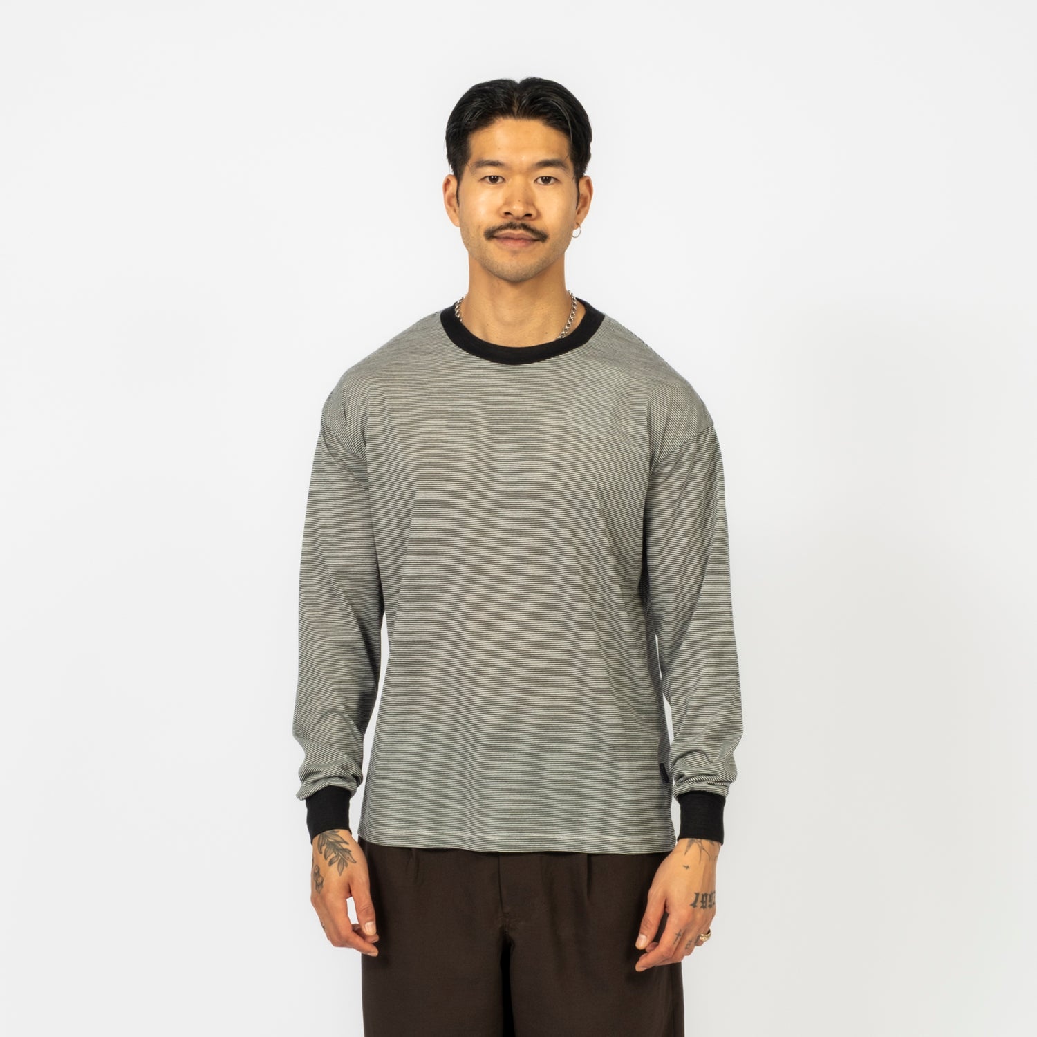 [SNOW PEAK] SUMMER WOOL STRIPE L/S T-SHIRT _ BLACK