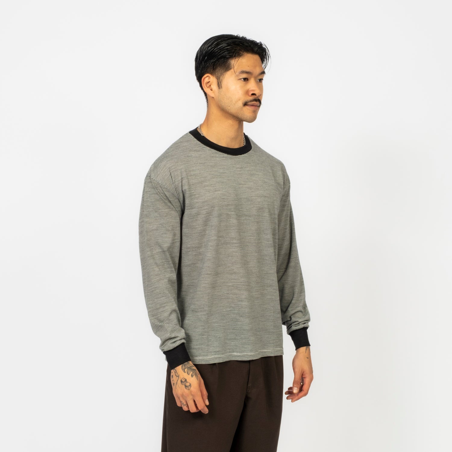 [SNOW PEAK] SUMMER WOOL STRIPE L/S T-SHIRT _ BLACK