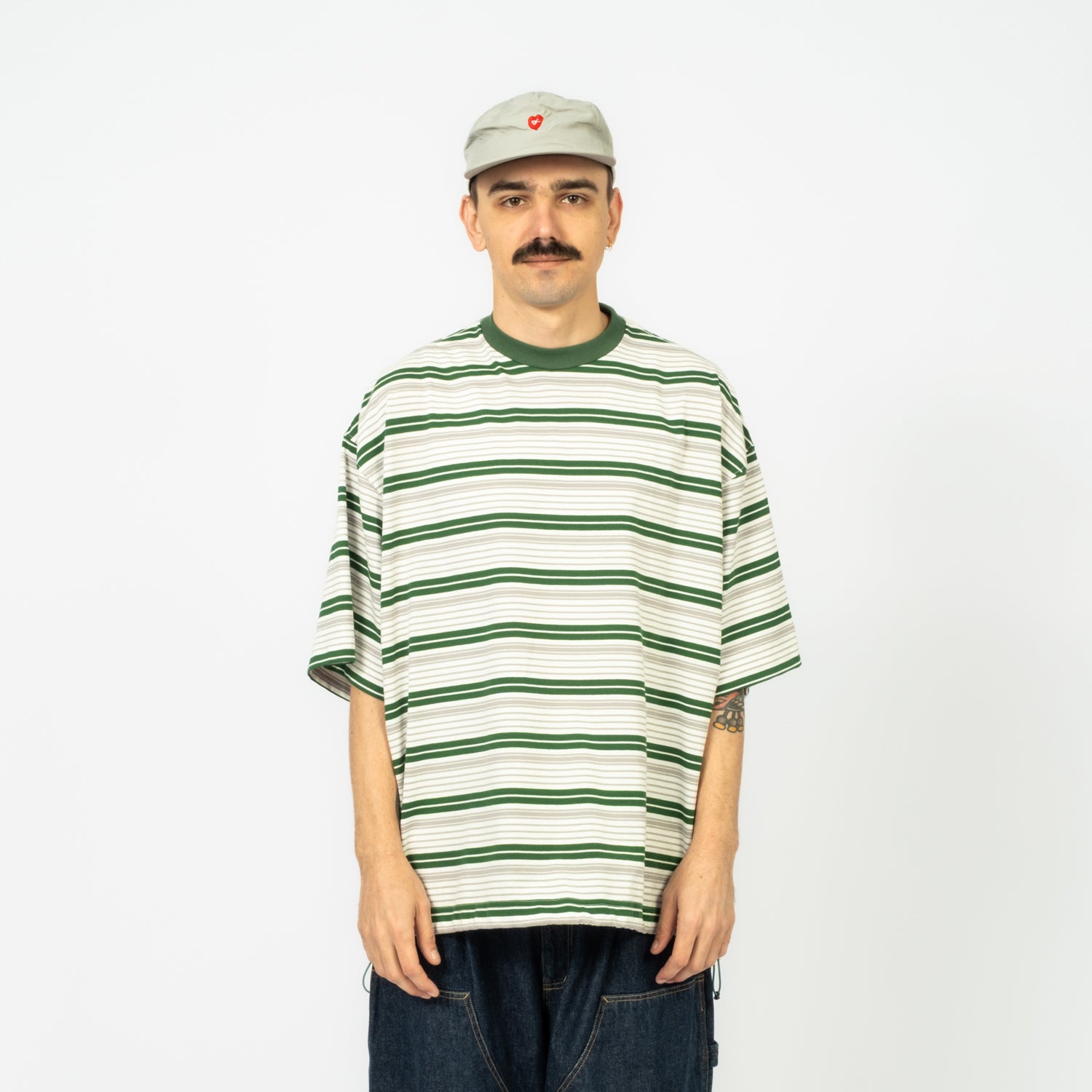 [IS-NESS] BORDER BALLOON SHIRT _ WHITE X GREEN