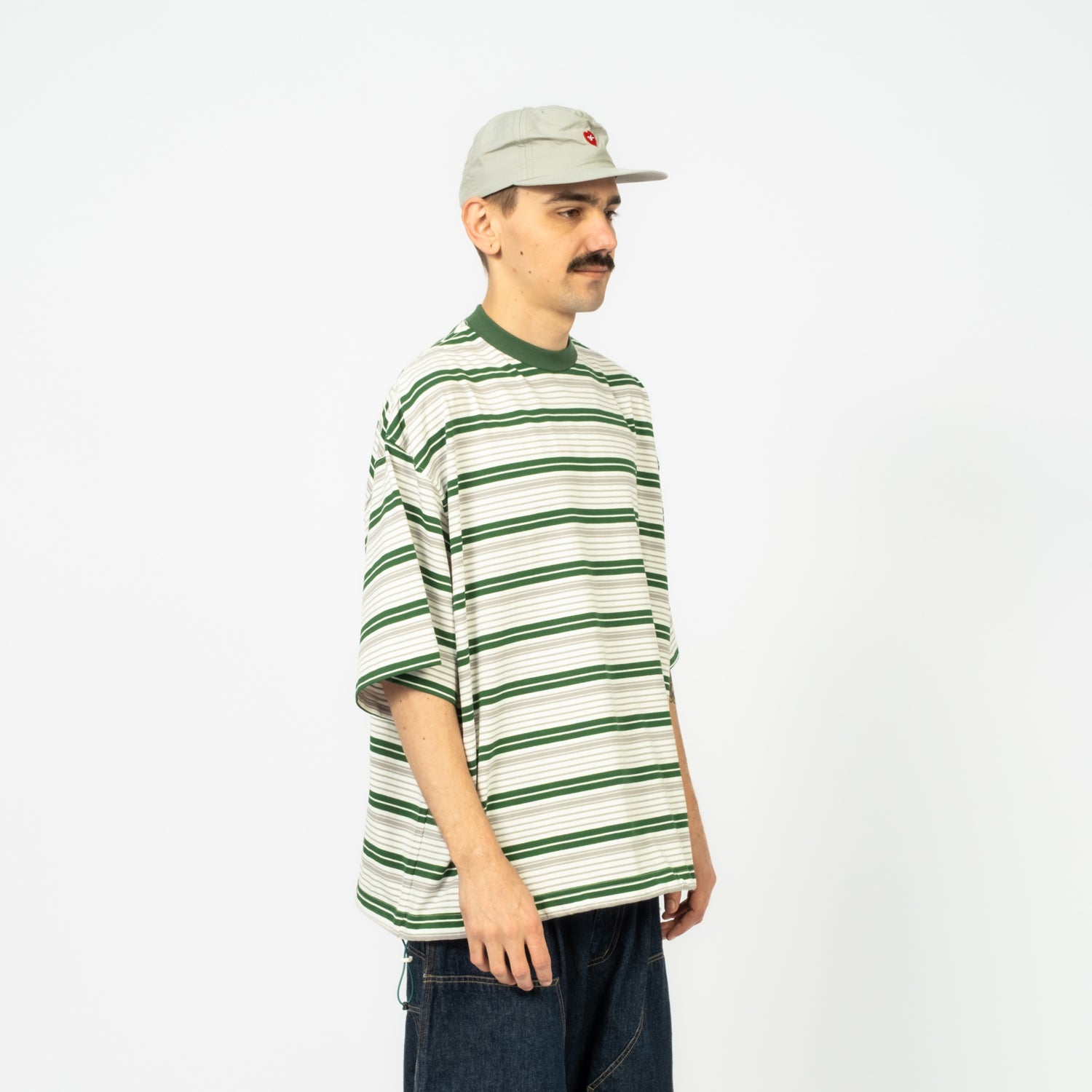[IS-NESS] BORDER BALLOON SHIRT _ WHITE X GREEN