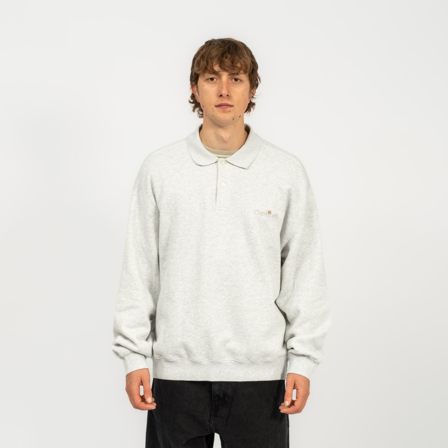 [CARHARTT] WIP LABEL POLO SWEAT _ ASH HEATHER