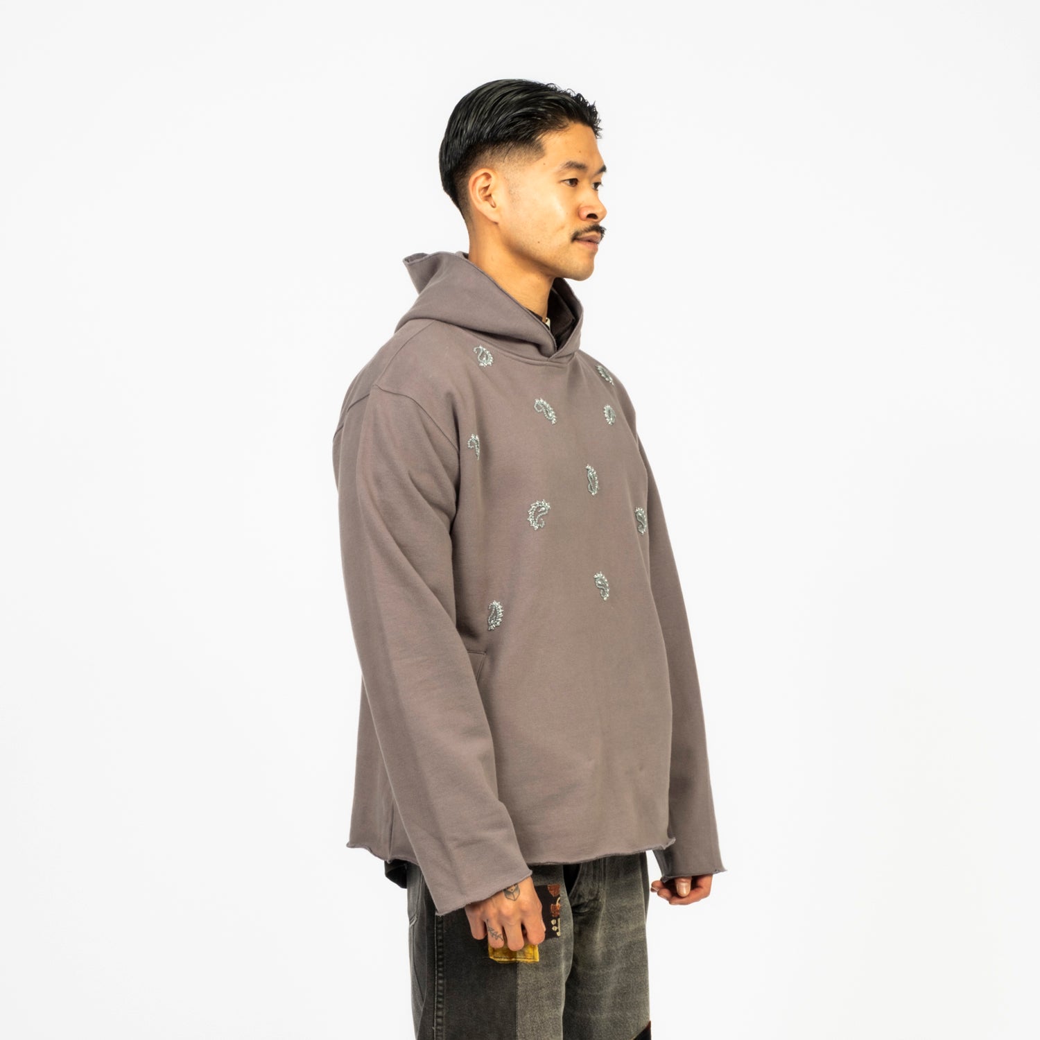 [KARTIK RESEARCH] SS26-47 PAISLEY HOODIE _ SLATE/SKY