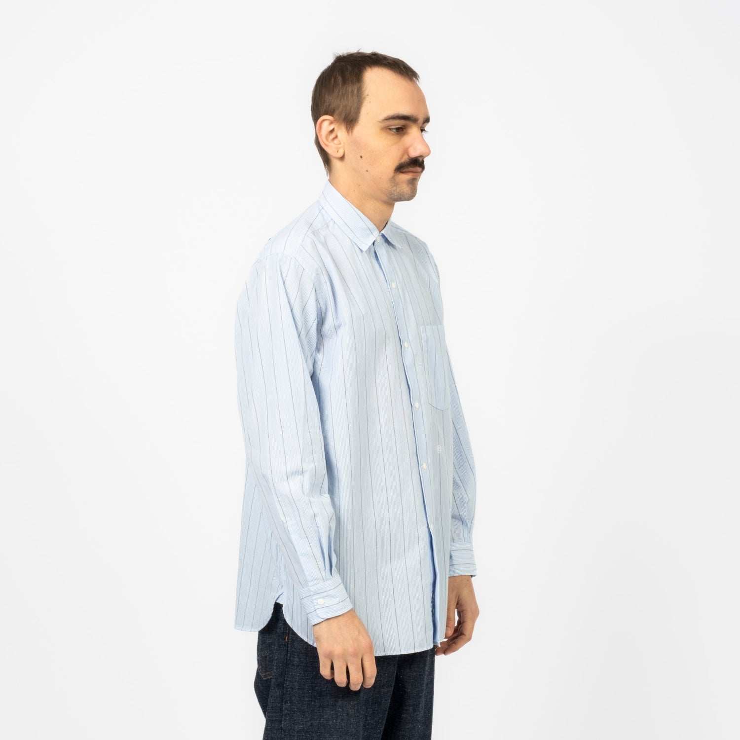 [NANAMICA] REGULAR COLLAR STRIPE WIND SHIRT _ SAX