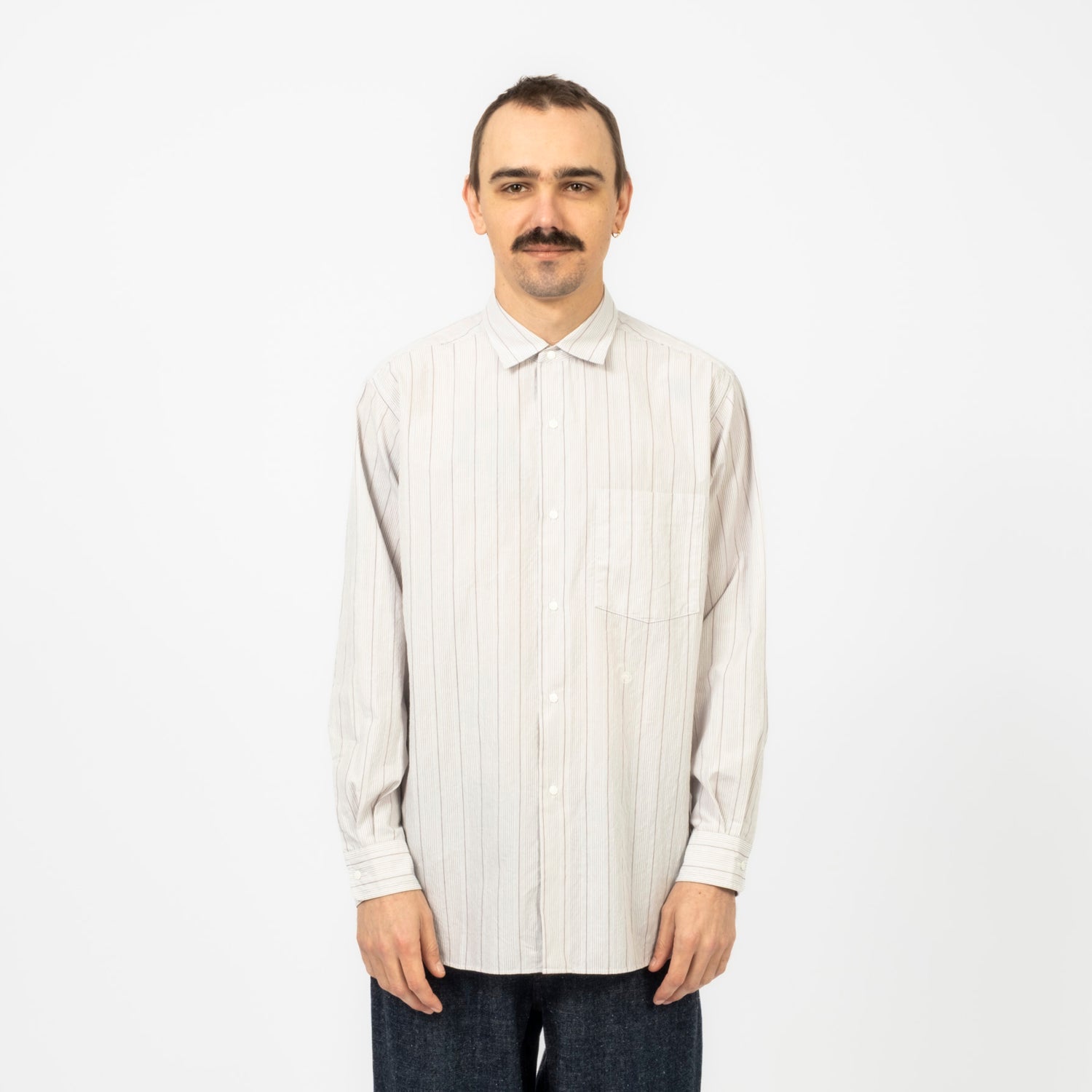 [NANAMICA] REGULAR COLLAR STRIPE WIND SHIRT _ GREY