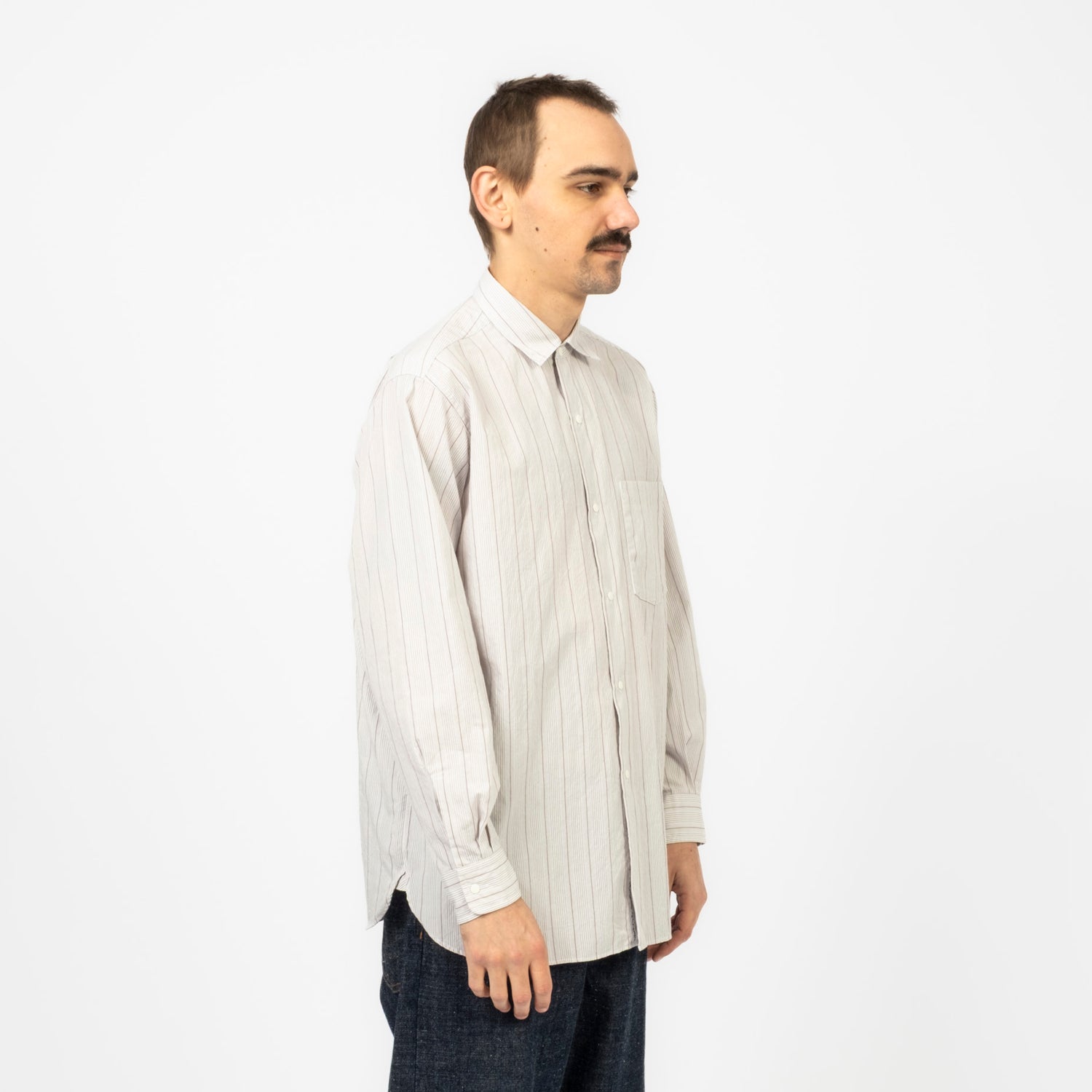 [NANAMICA] REGULAR COLLAR STRIPE WIND SHIRT _ GREY
