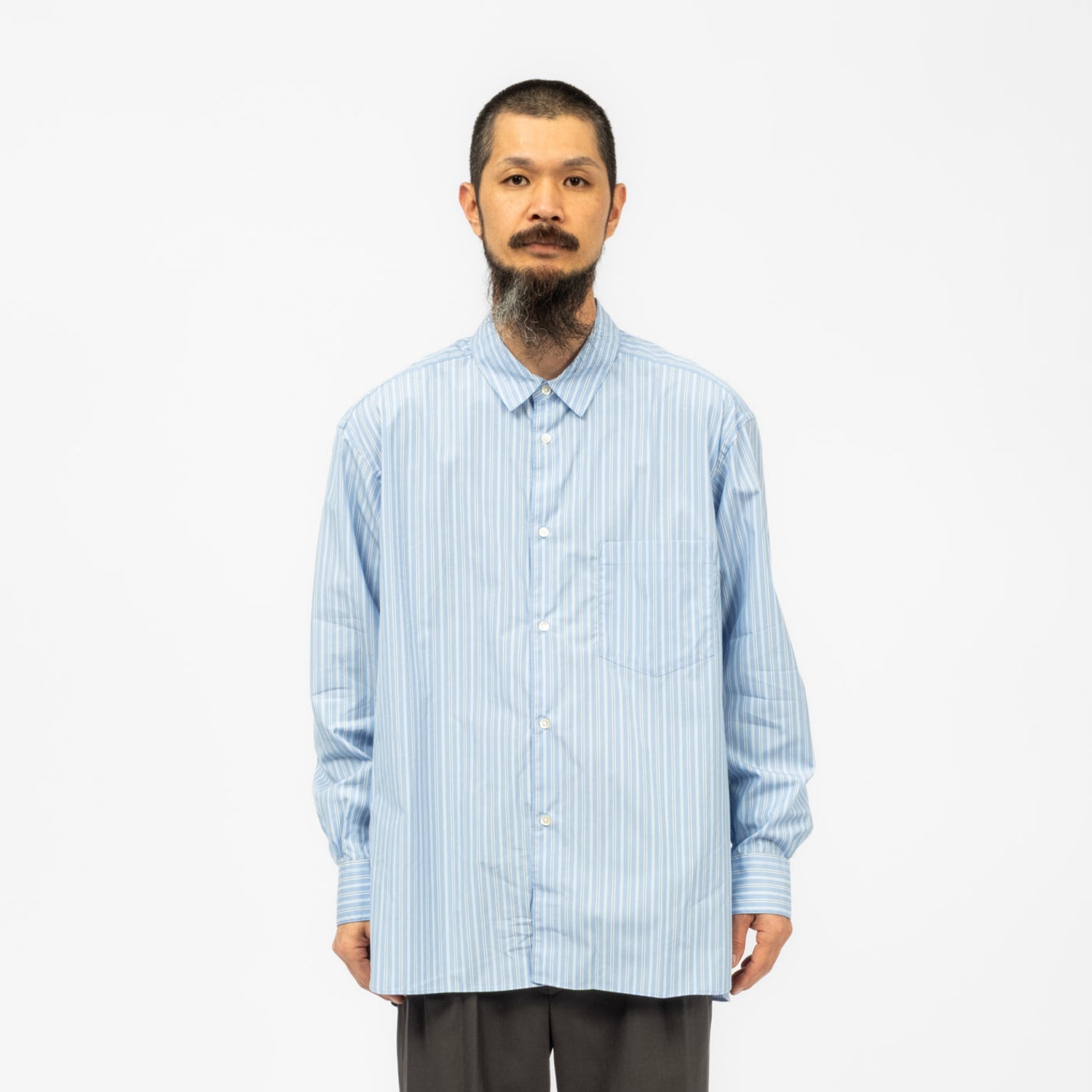 [URU TOKYO] REGULAR COLLAR OVER SHIRTS B _ BLUE STRIPE