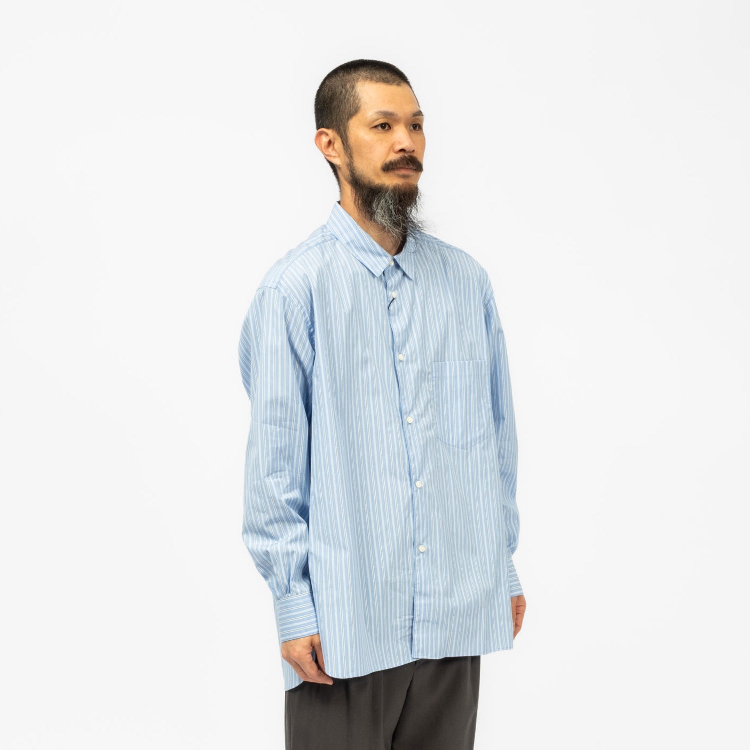 [URU TOKYO] REGULAR COLLAR OVER SHIRTS B _ BLUE STRIPE