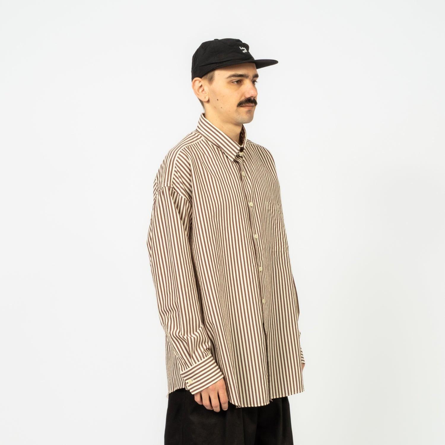 [IS-NESS] TAB COLOUR VENT LONG-SLEEVE SHIRT _ BROWN STRIPE