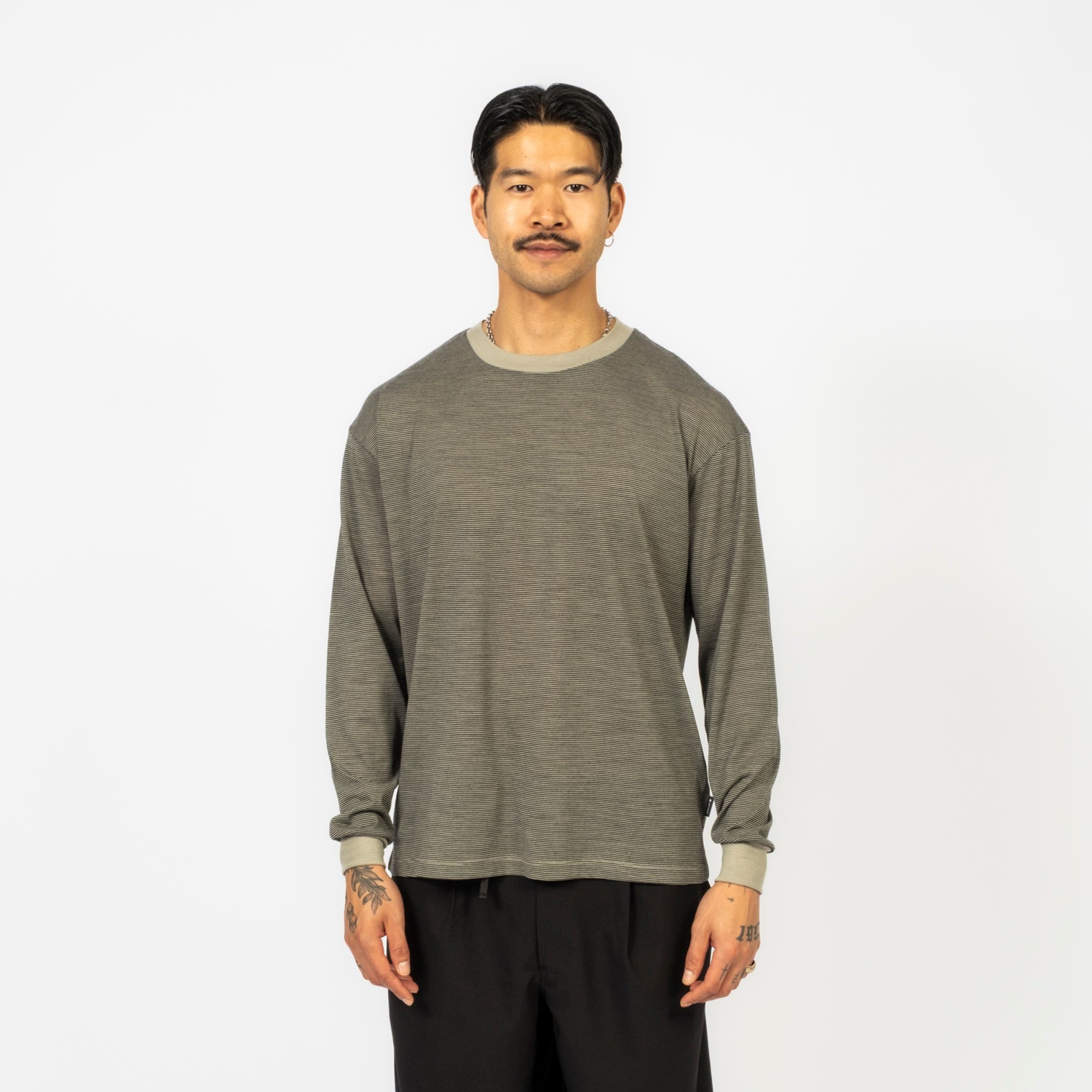 [SNOW PEAK] SUMMER WOOL STRIPE L/S T-SHIRT _ GREIGE