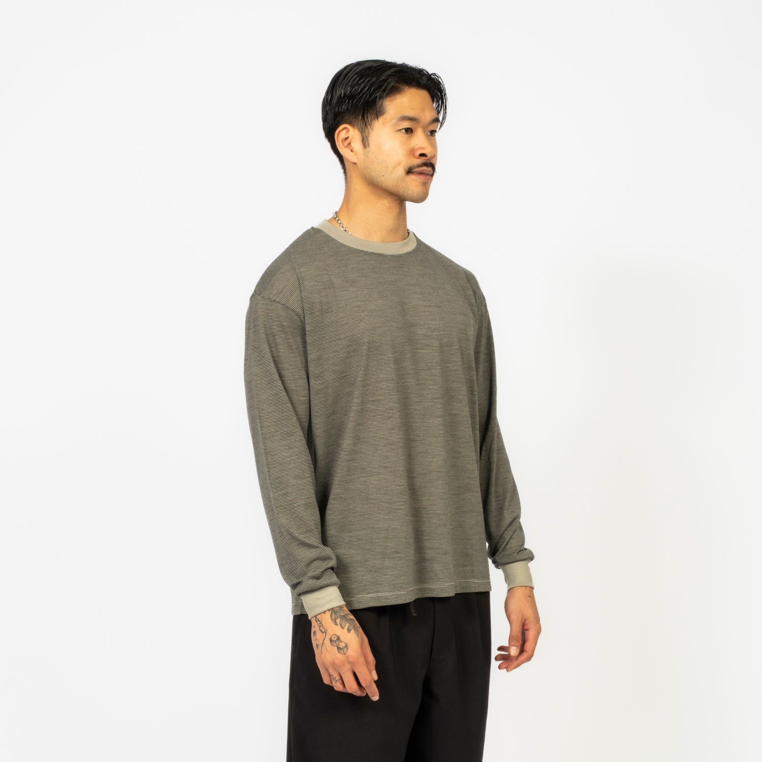 [SNOW PEAK] SUMMER WOOL STRIPE L/S T-SHIRT _ GREIGE