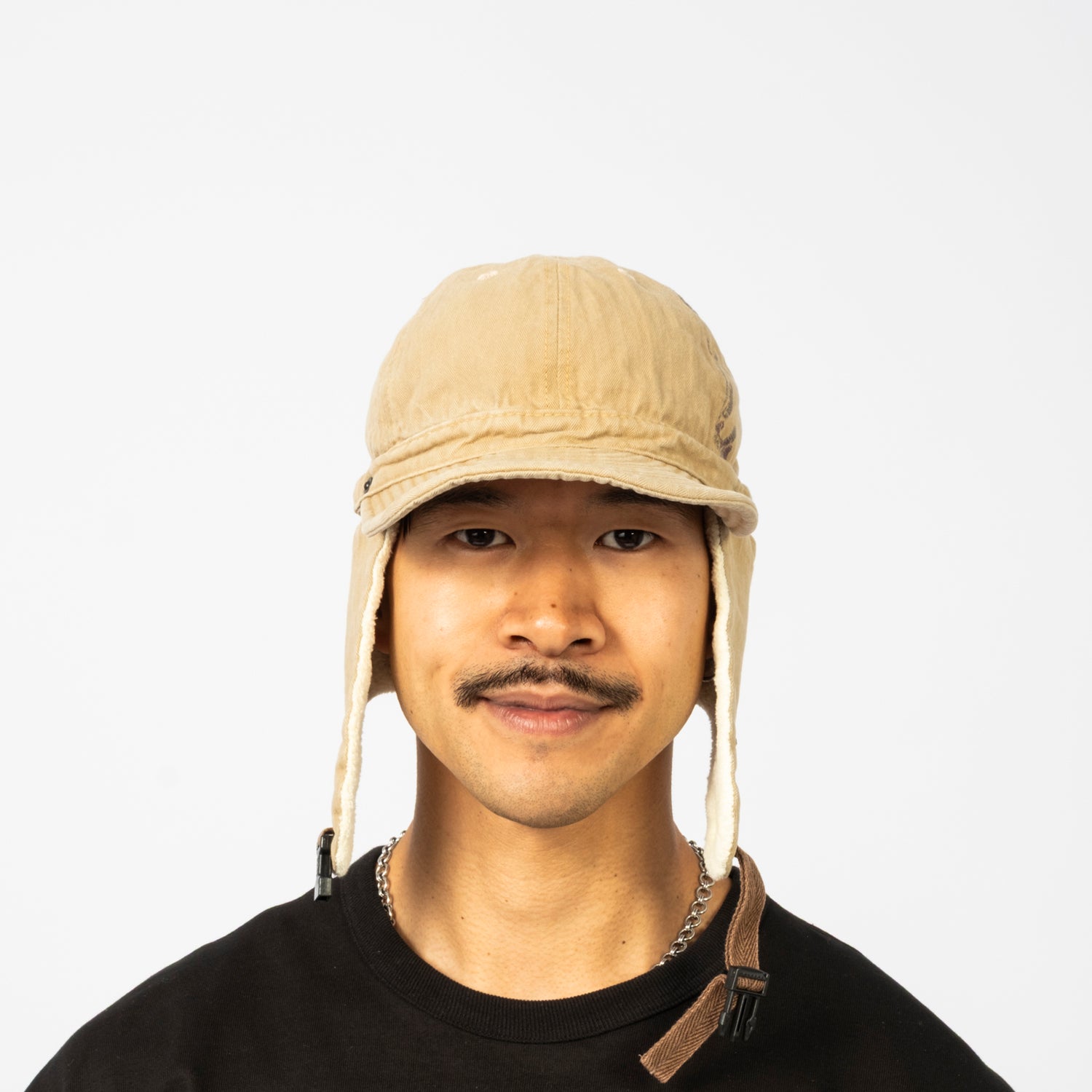 [DECHO] HERRINGBONE KOME CAP WITH EAR MUFF _ BROWN