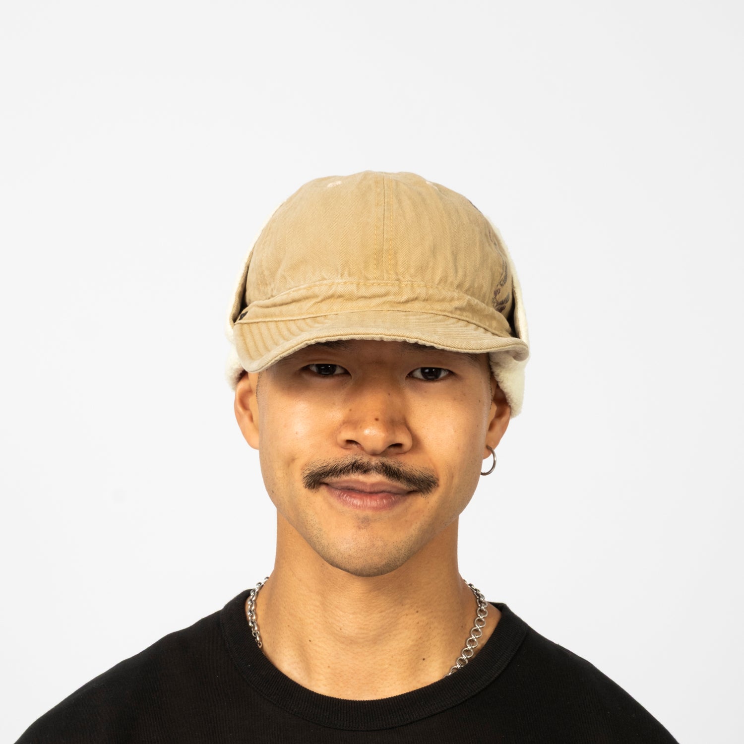 [DECHO] HERRINGBONE KOME CAP WITH EAR MUFF _ BROWN