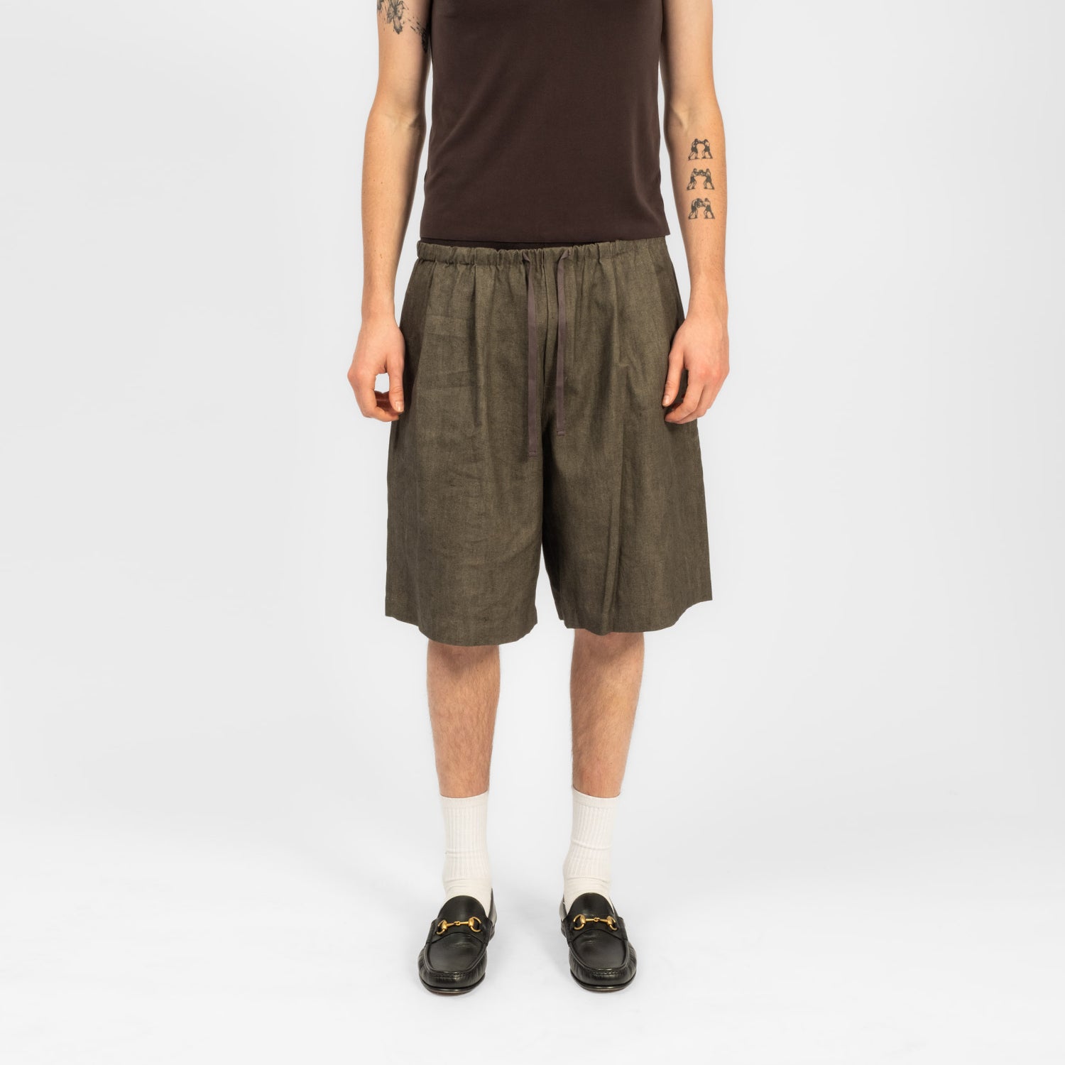 [AMOMENTO] LINEN DRAWSTRING SHORTS _ BROWN