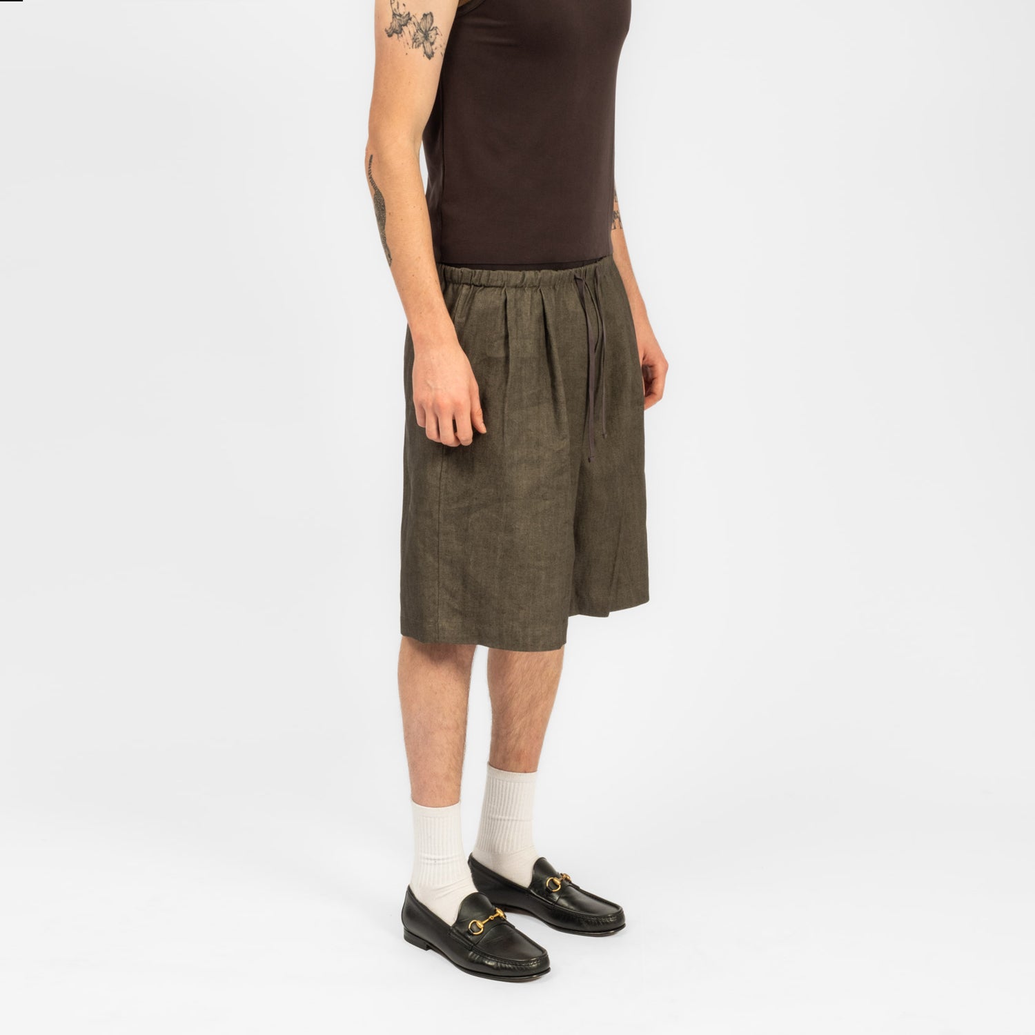 [AMOMENTO] LINEN DRAWSTRING SHORTS _ BROWN