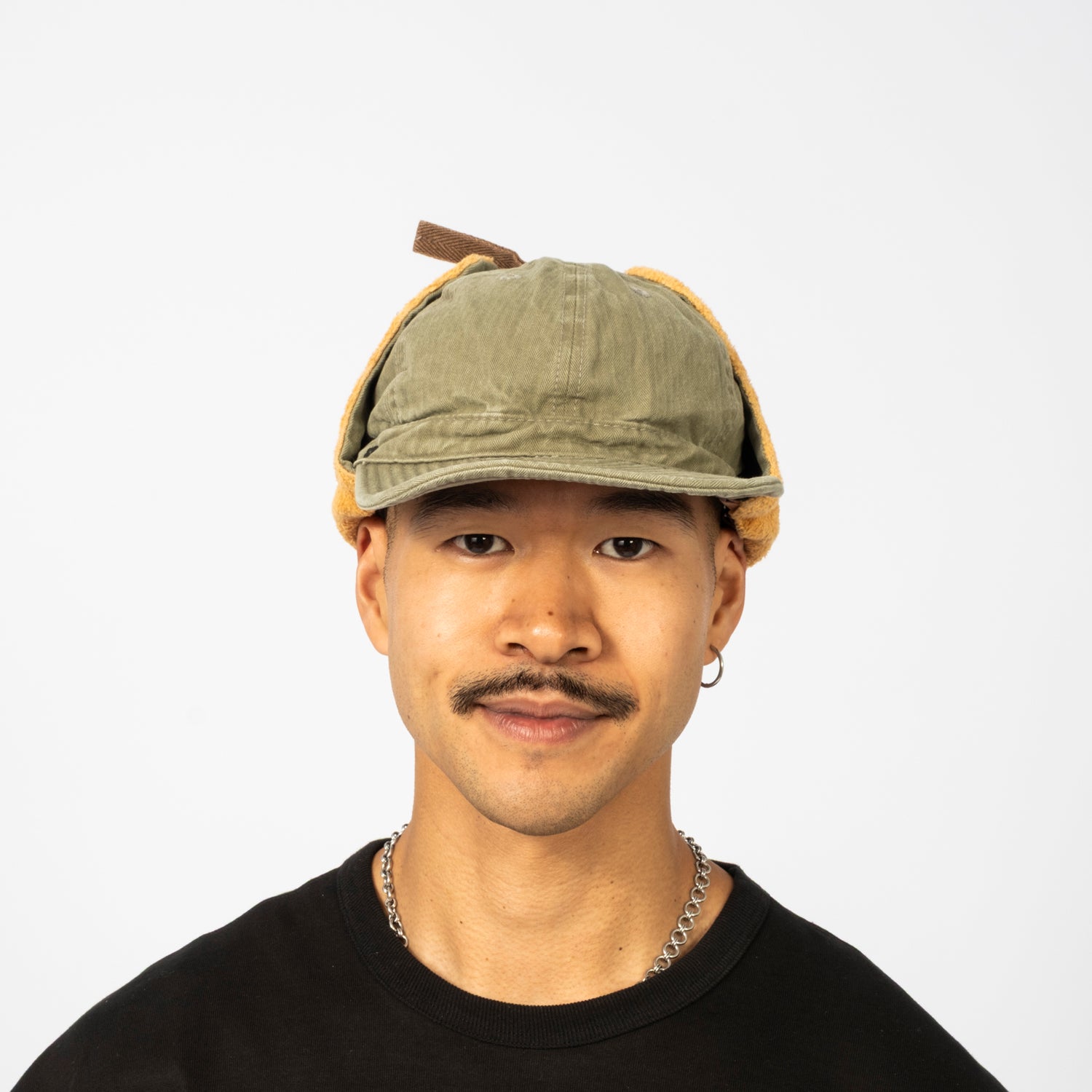 [DECHO] HERRINGBONE KOME CAP WITH EAR MUFF _ OLIVE