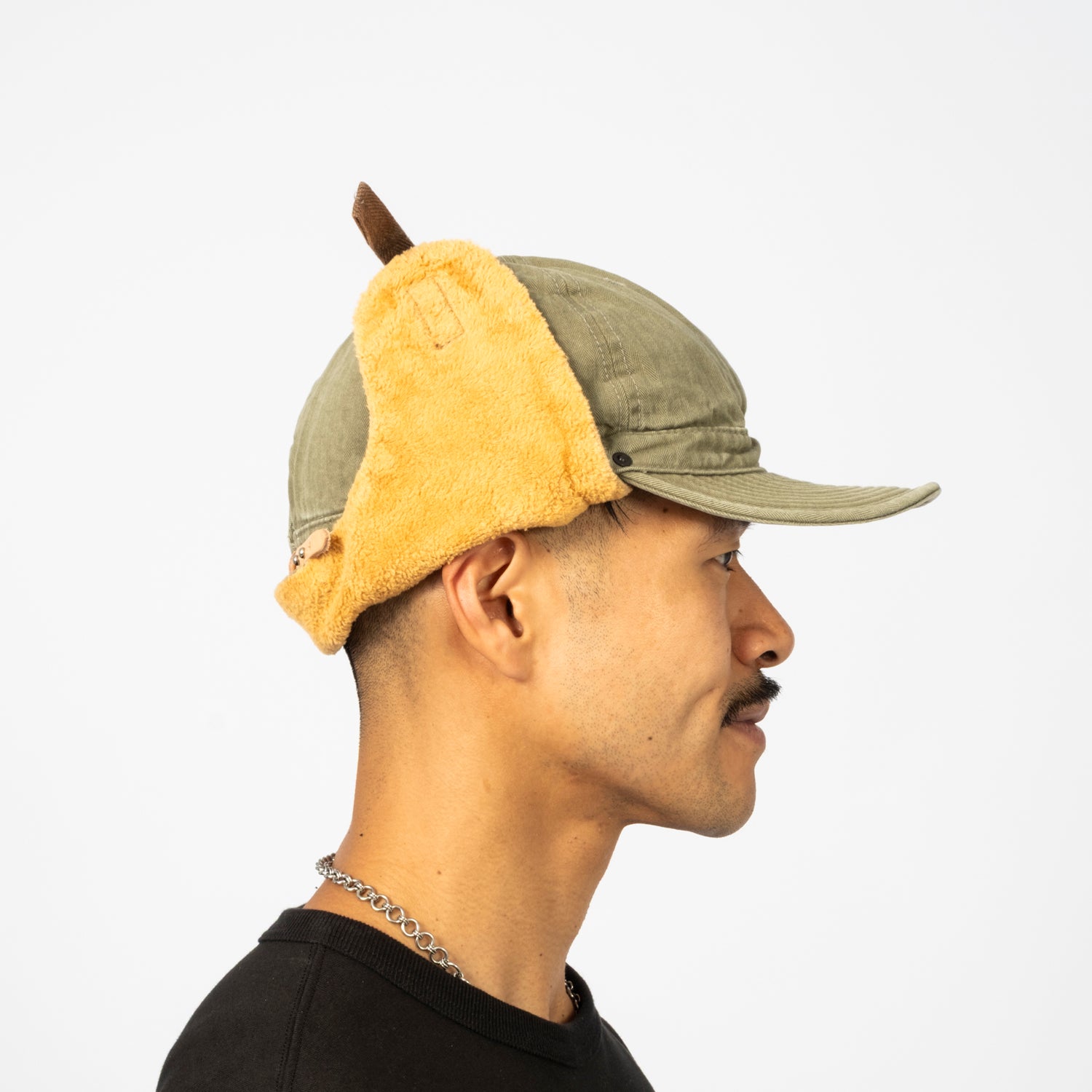 [DECHO] HERRINGBONE KOME CAP WITH EAR MUFF _ OLIVE