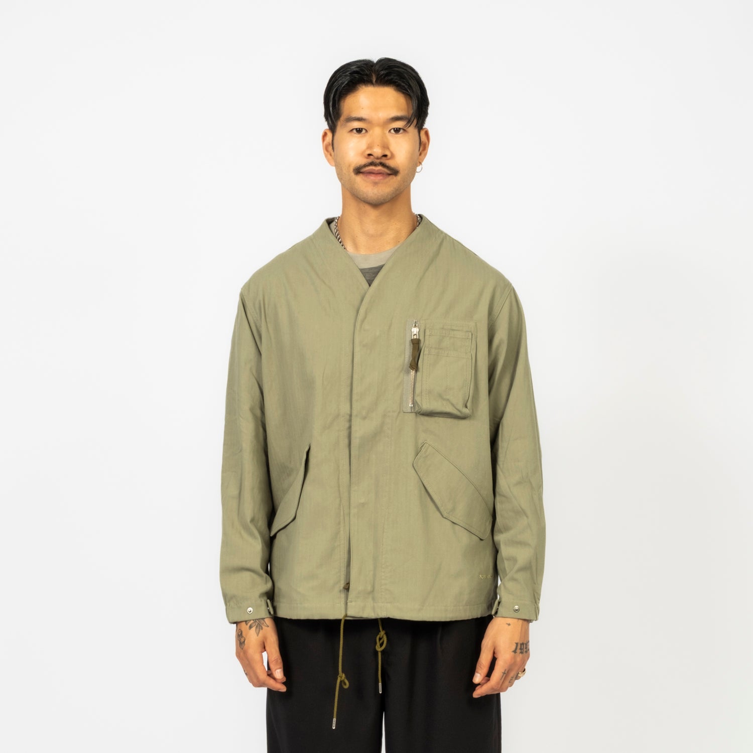 [SNOW PEAK] TAKIBI HERRINGBONE COLLARLESS JK _ FOREST GREEN