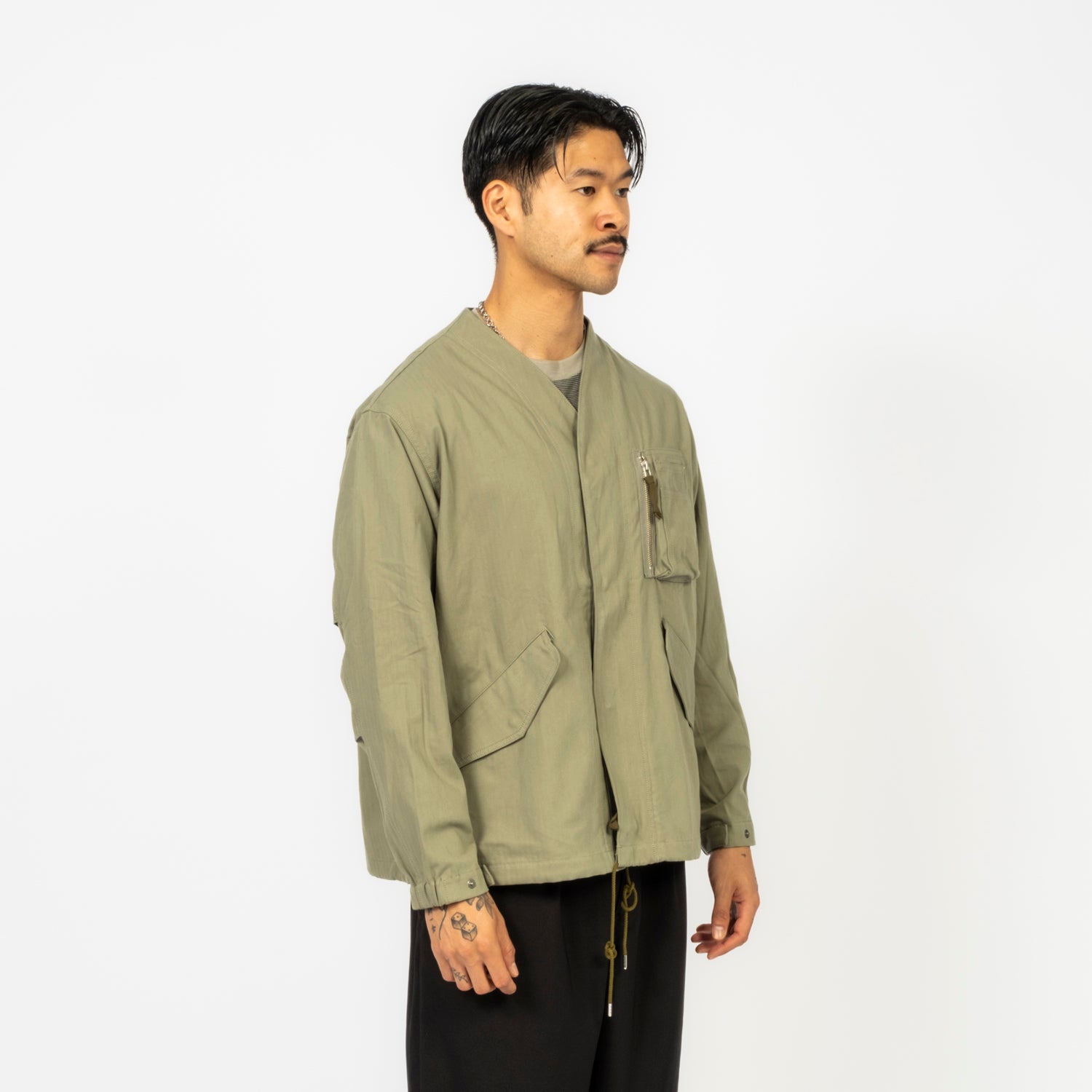 [SNOW PEAK] TAKIBI HERRINGBONE COLLARLESS JK _ FOREST GREEN