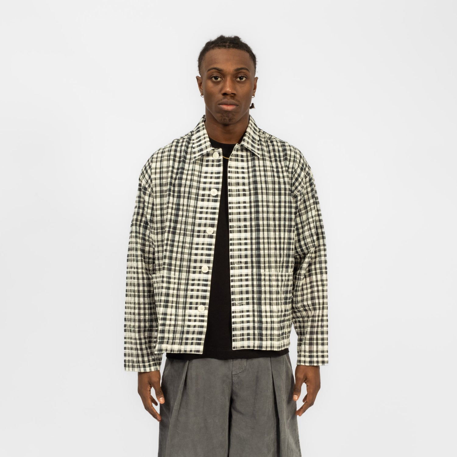 [YMC] PJ OVERSHIRT _ CHARCOAL/OFF WHITE