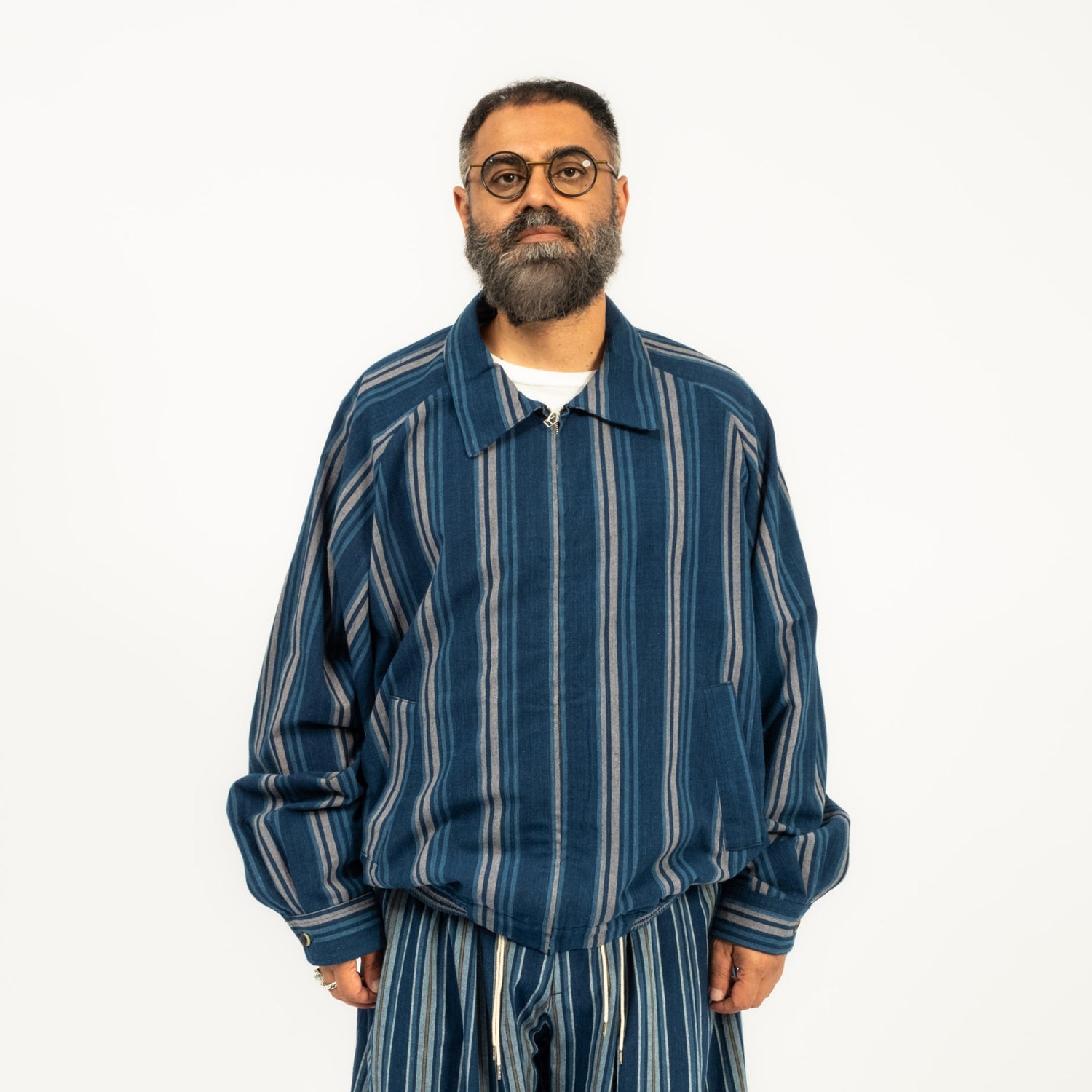 [SILLAGE] BINGO KASURI ZIP UP BLOUSON _ NAVY STRIPE