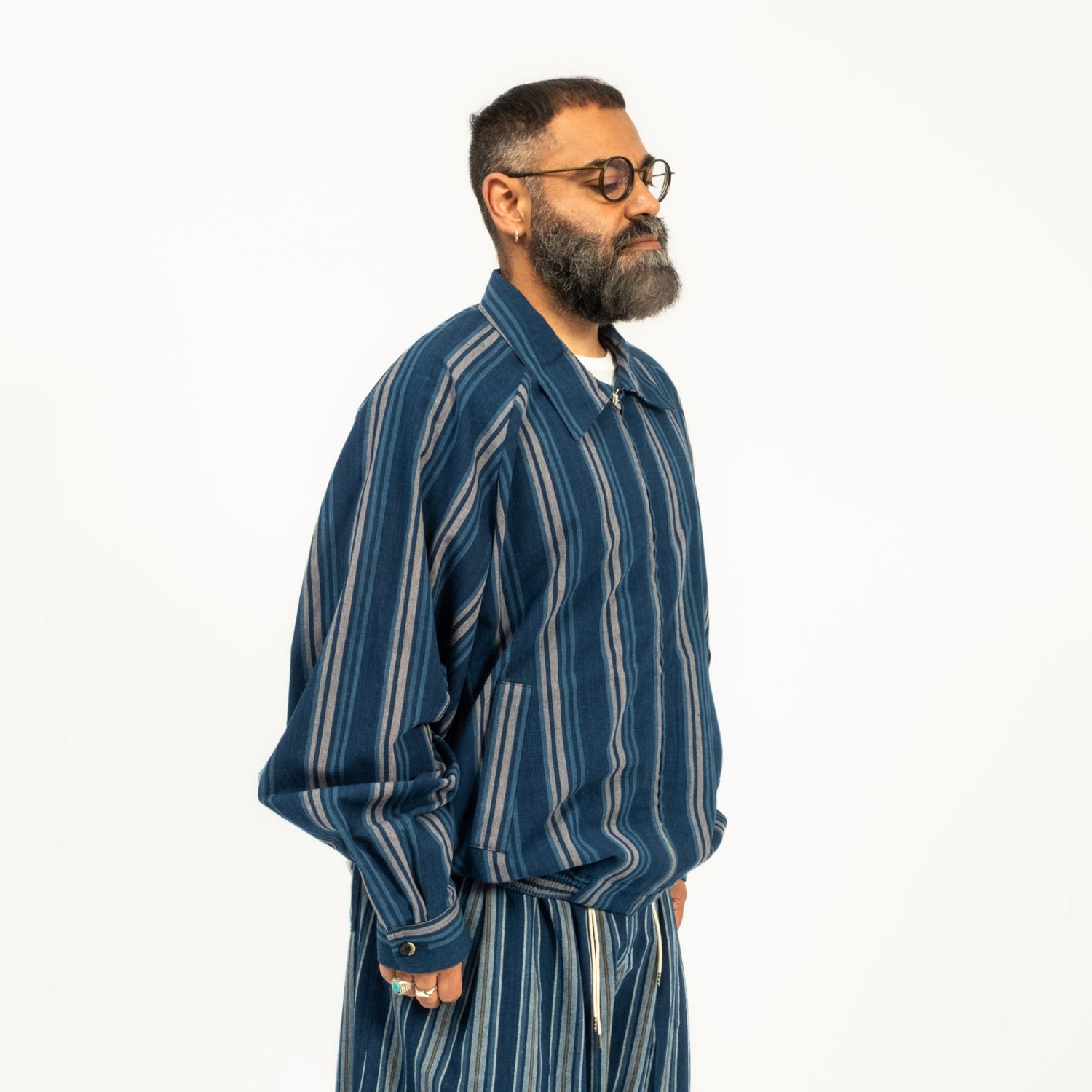 [SILLAGE] BINGO KASURI ZIP UP BLOUSON _ NAVY STRIPE