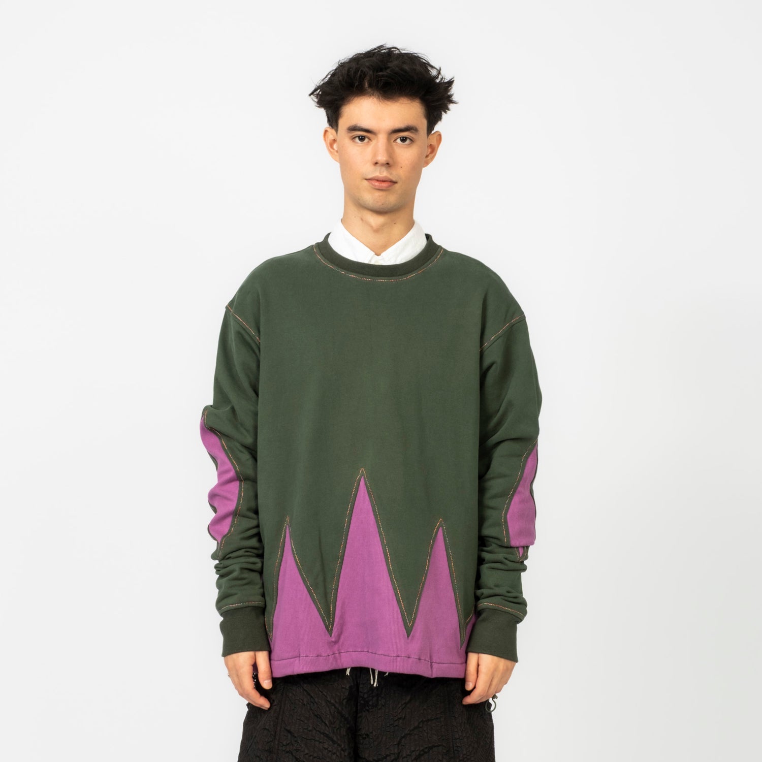[FORTUNE W.W.D.] MULTI-TONE JESTER SWEATER _ FOREST GREEN/ORCHID