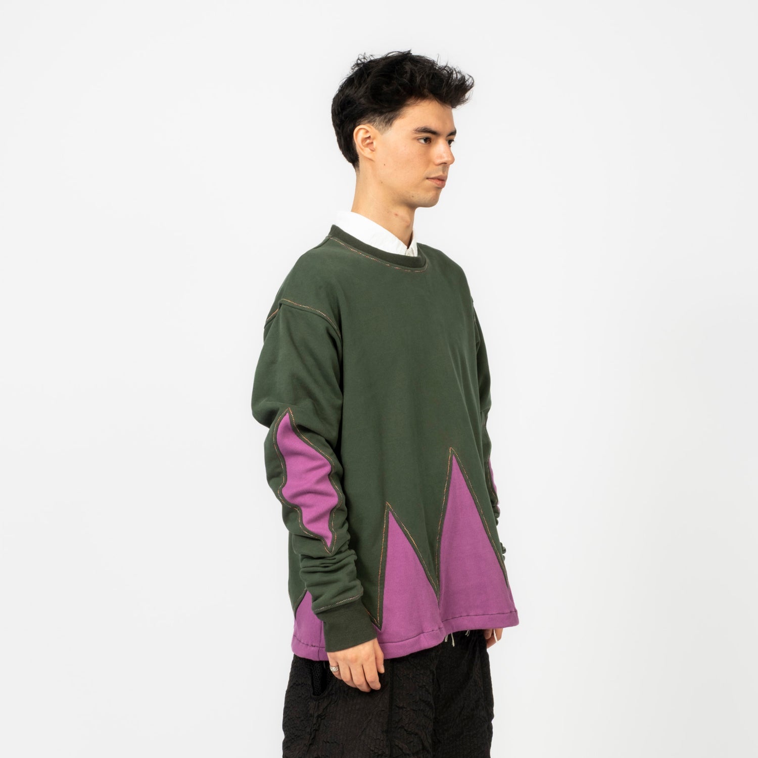 [FORTUNE W.W.D.] MULTI-TONE JESTER SWEATER _ FOREST GREEN/ORCHID
