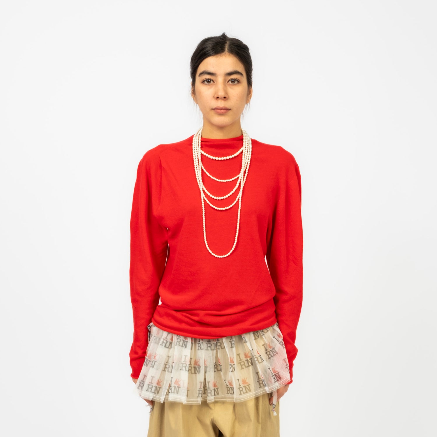 [RHODOLIRION] PUFF SLEEVE SWEATER SHEER _ RED