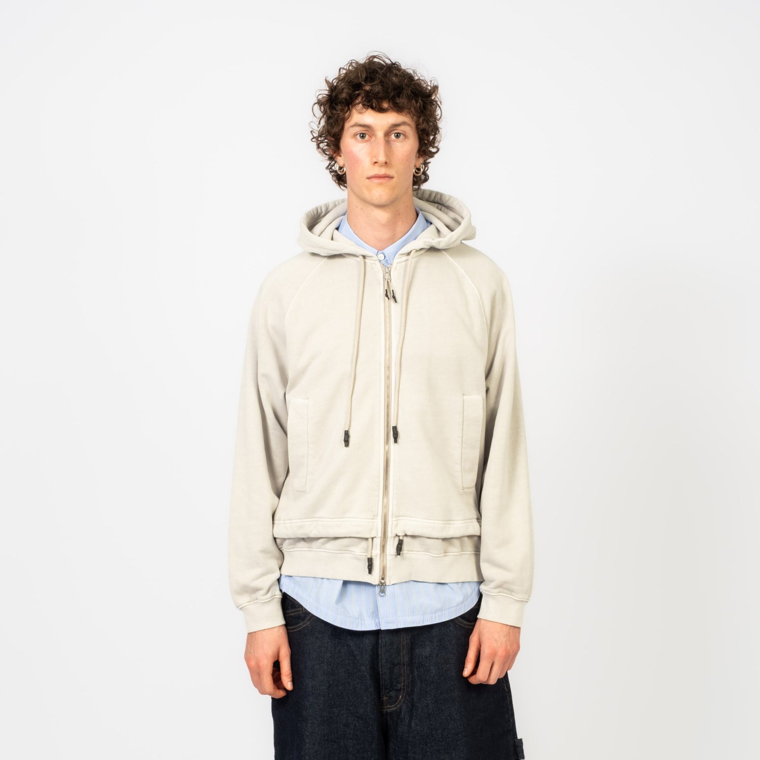 [UNAFFECTED] LAYERED HOODIE ZIP UP _ GREIGE