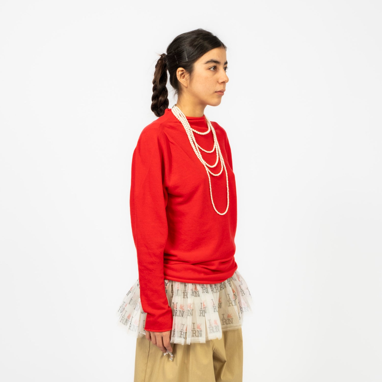[RHODOLIRION] PUFF SLEEVE SWEATER SHEER _ RED