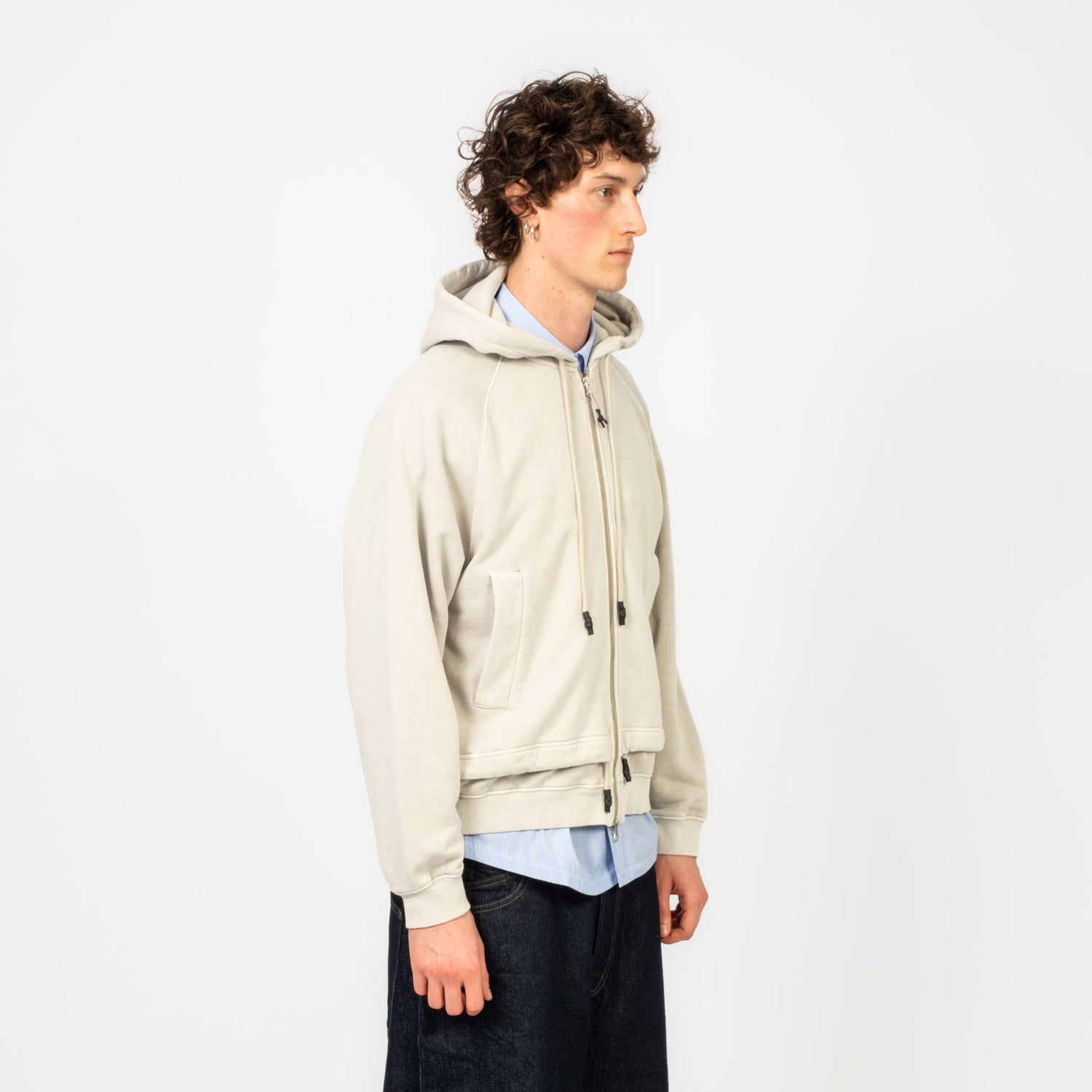 [UNAFFECTED] LAYERED HOODIE ZIP UP _ GREIGE