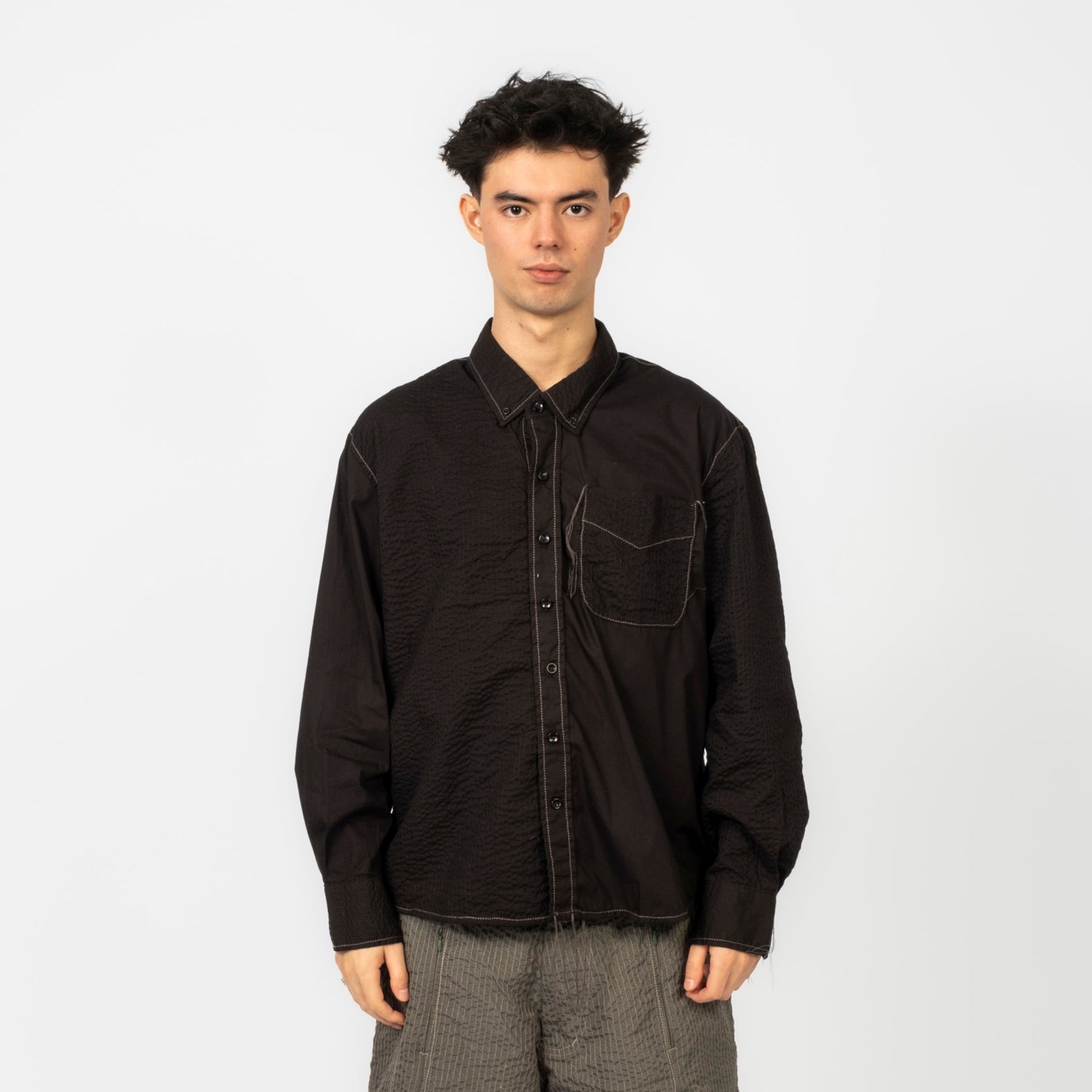 [FORTUNE W.W.D.] STITCHED-THROUGH MULTI-PANEL L/S SHIRT _ BLACK