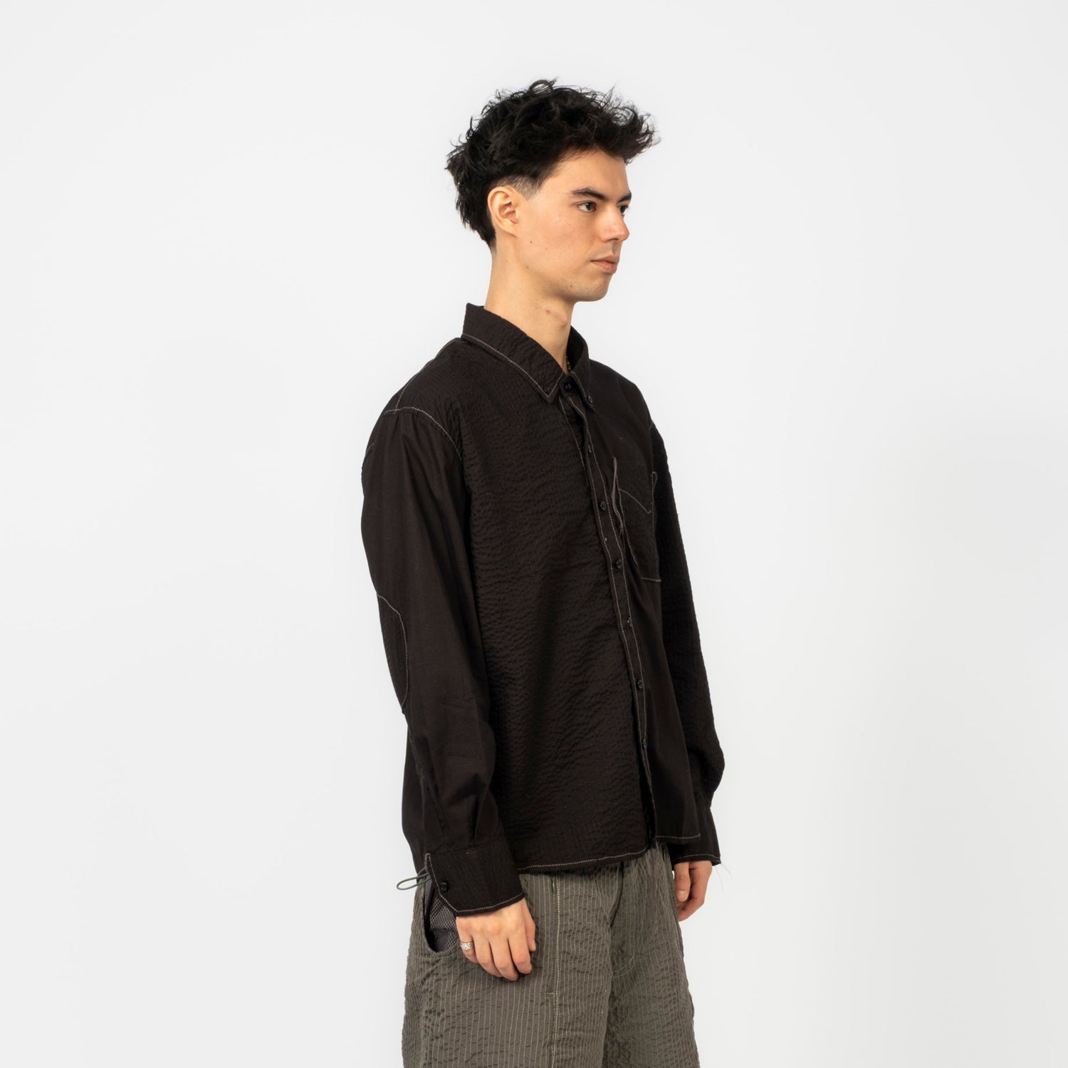 [FORTUNE W.W.D.] STITCHED-THROUGH MULTI-PANEL L/S SHIRT _ BLACK