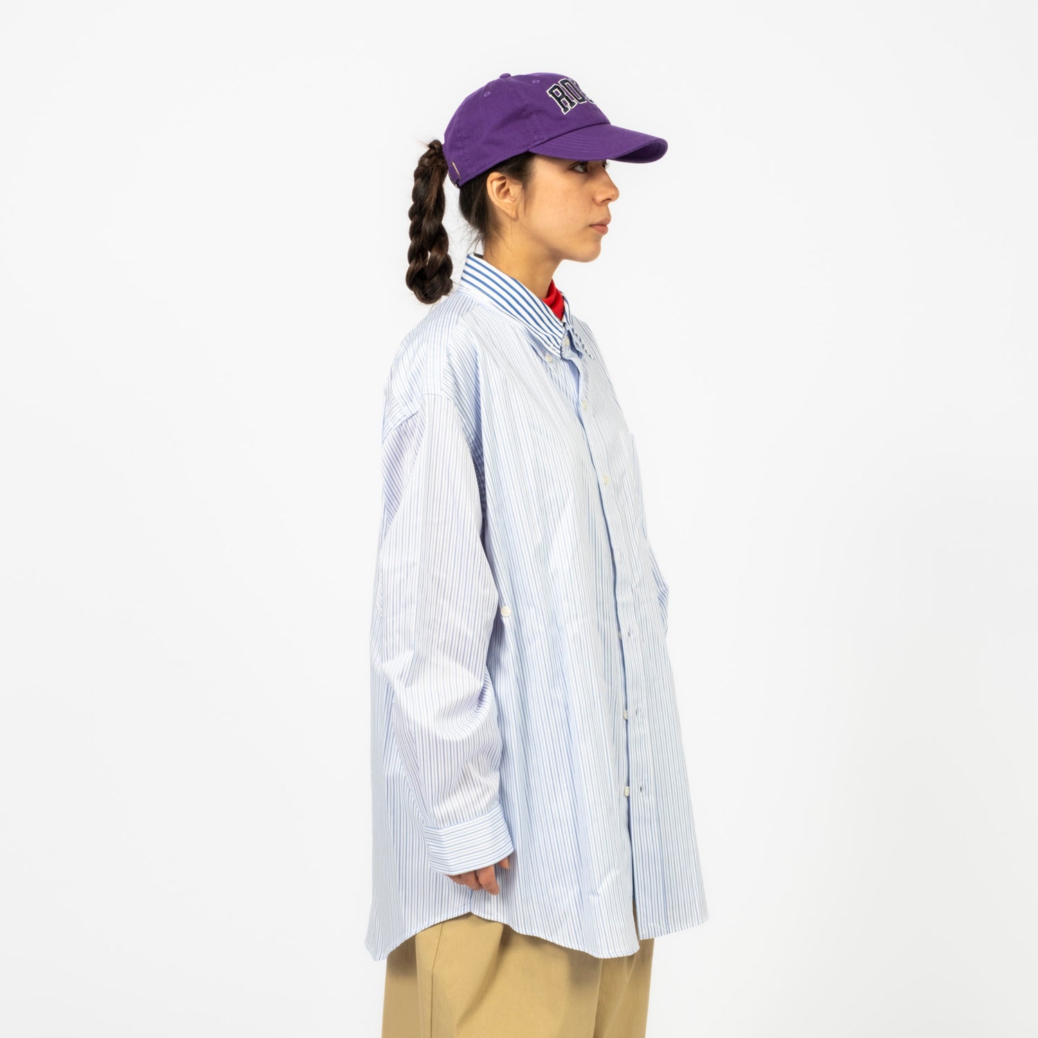 [RHODOLIRION] DOUBLE LAYER BUTTON-DOWN SHIRT DRESS STRIPE _ WHITE