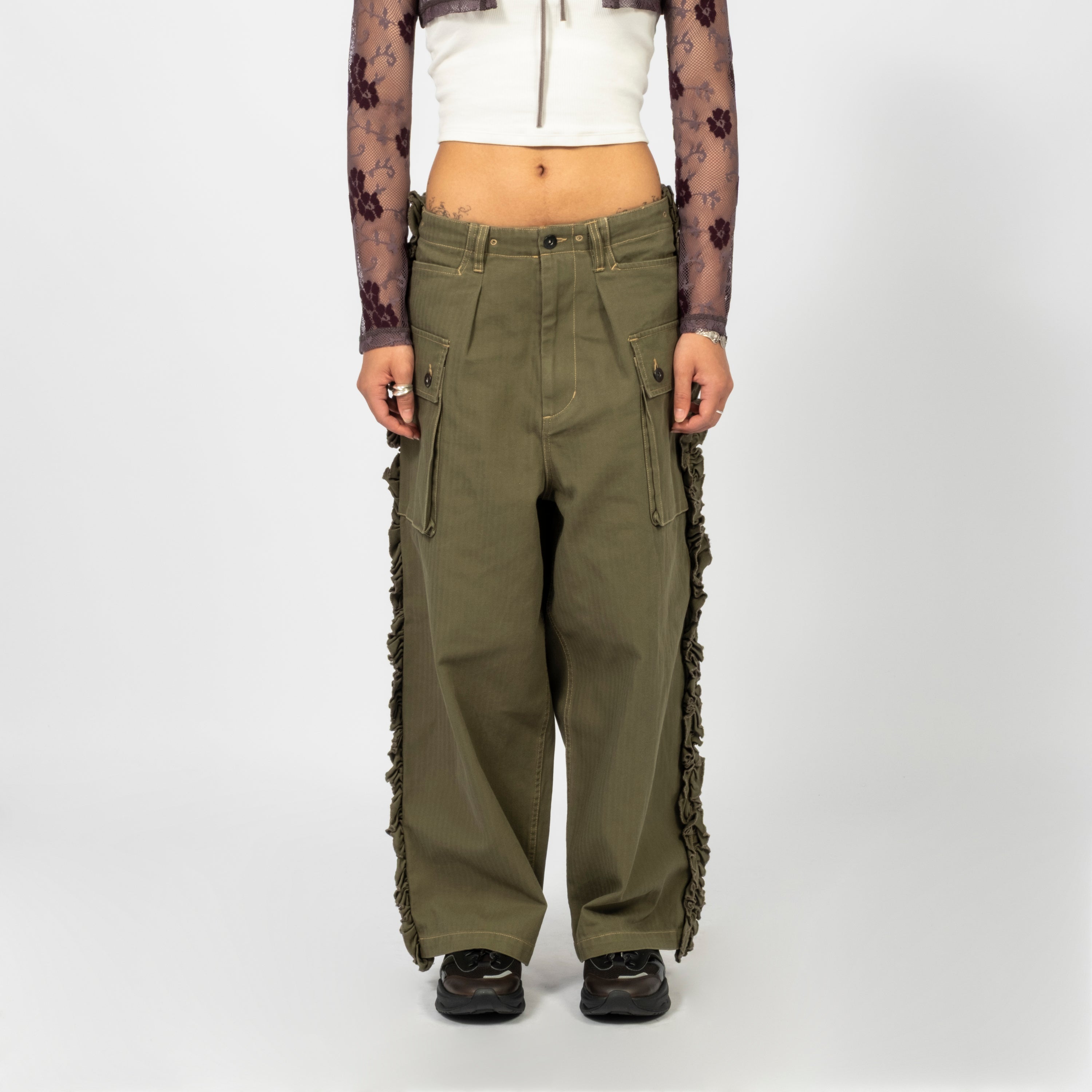 [RHODOLIRION] UTILITY PANTS HERRINGBONE _ OLIVE