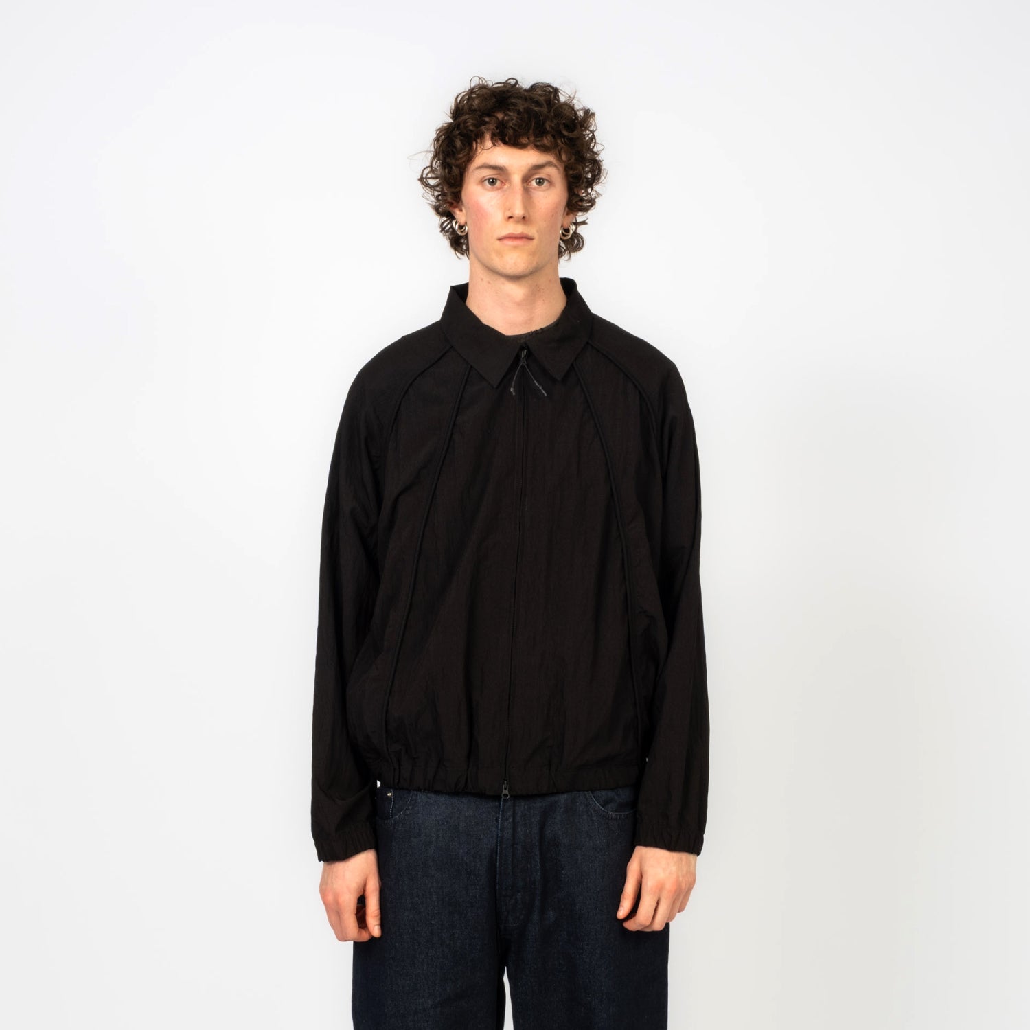 [UNAFFECTED] PIPED ZIP UP JACKET _ BLACK