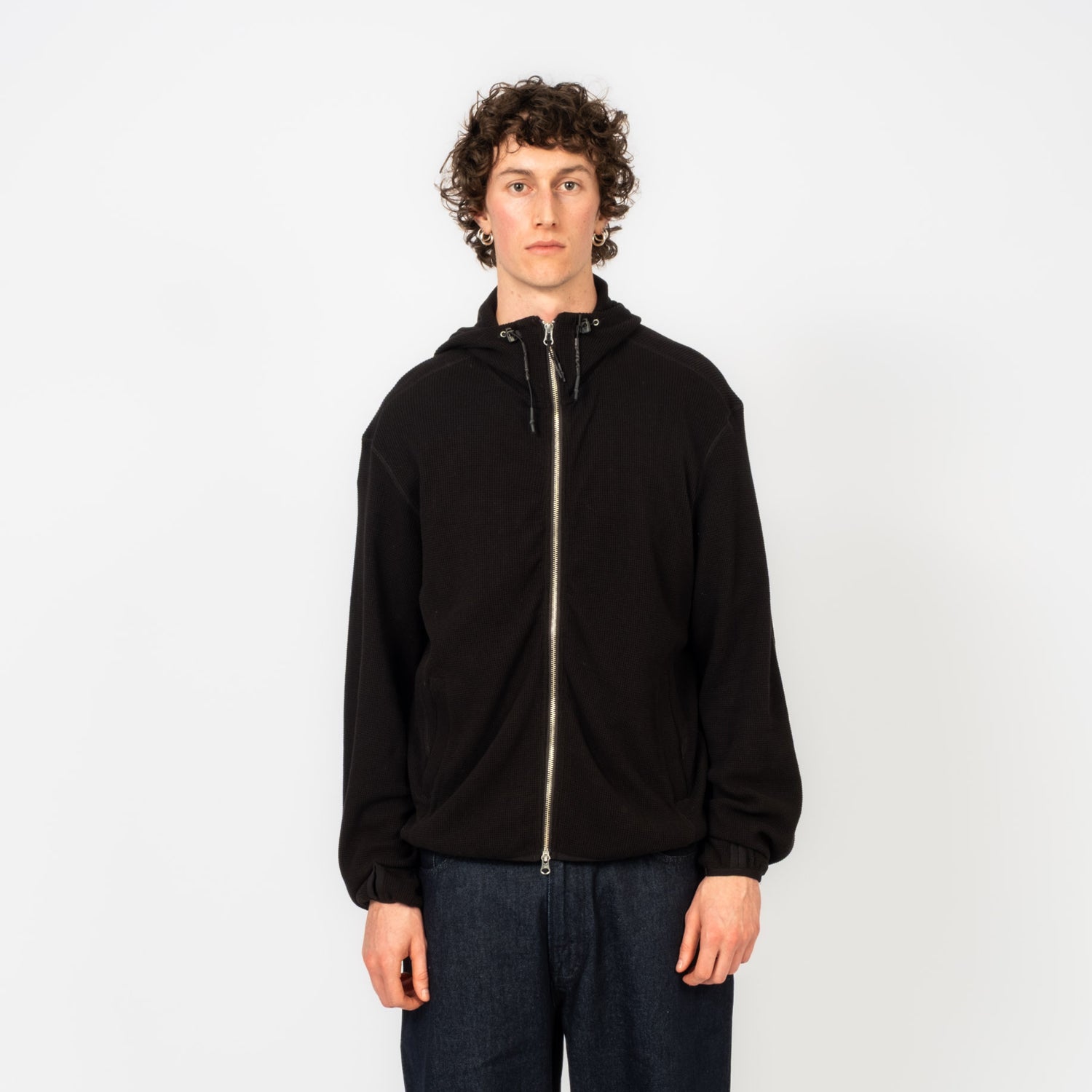 [UNAFFECTED] WAFFLE HOODIE ZIP UP _ BLACK