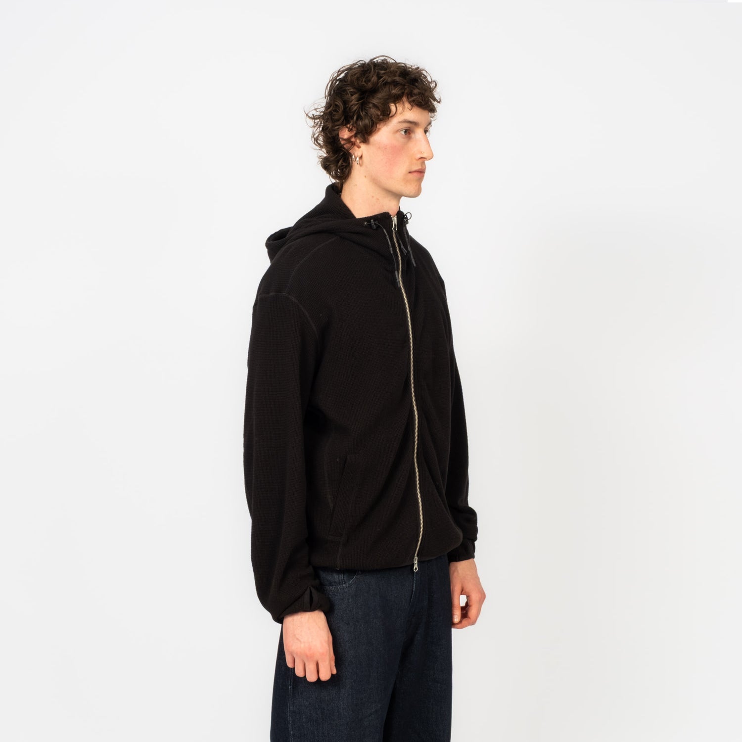 [UNAFFECTED] WAFFLE HOODIE ZIP UP _ BLACK