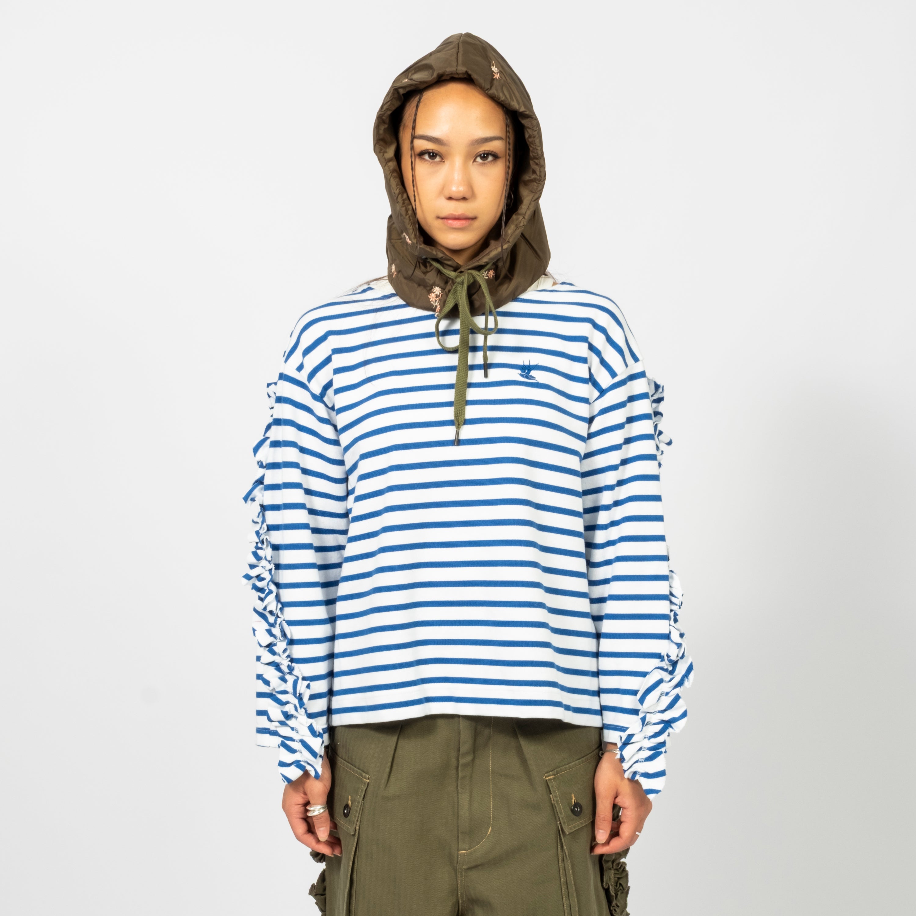 [RHODOLIRION] SWALLOW FRILL BASQUE SHIRT _ STRIPE