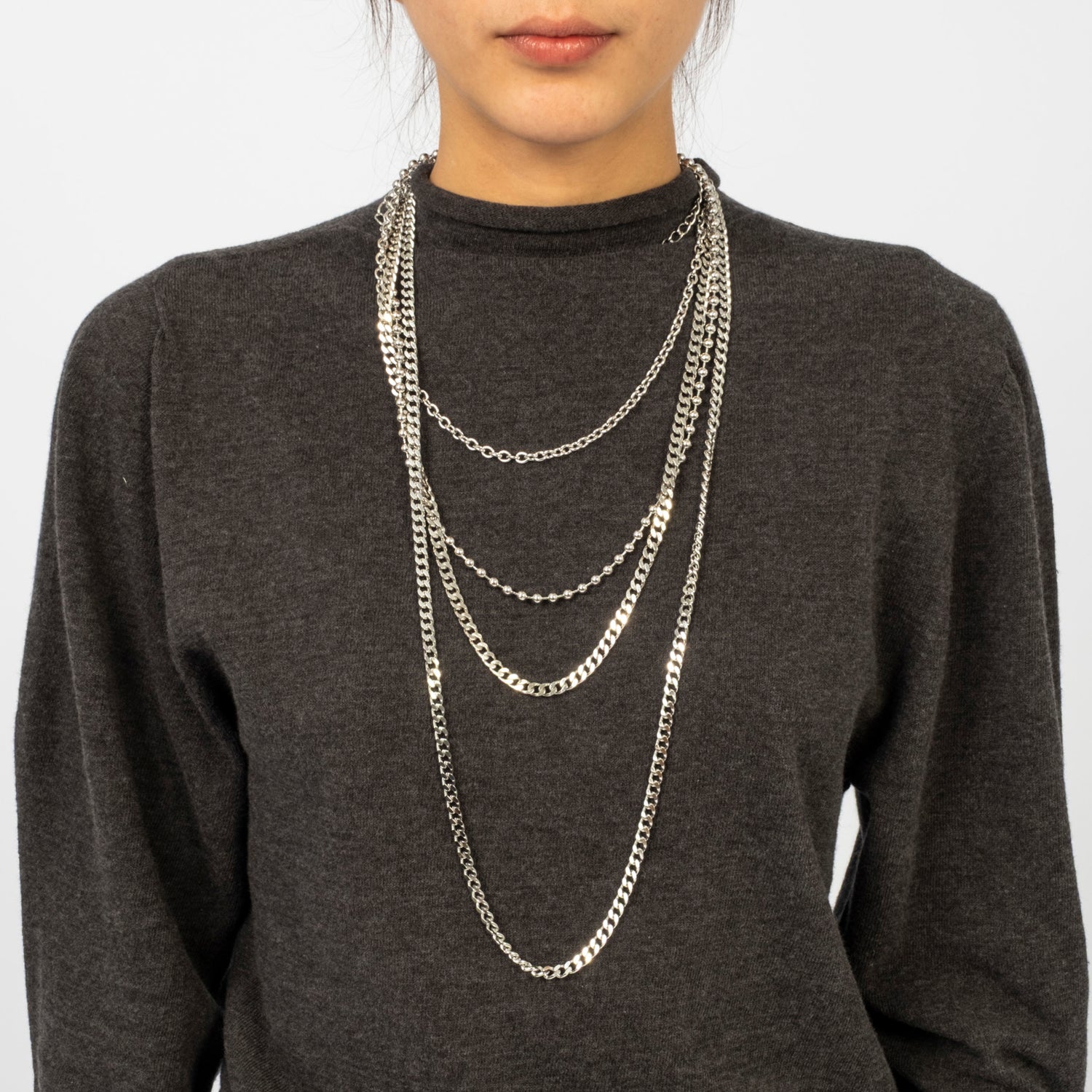 [RHODOLIRION] MULTI LONG NECKLACE _ SILVER