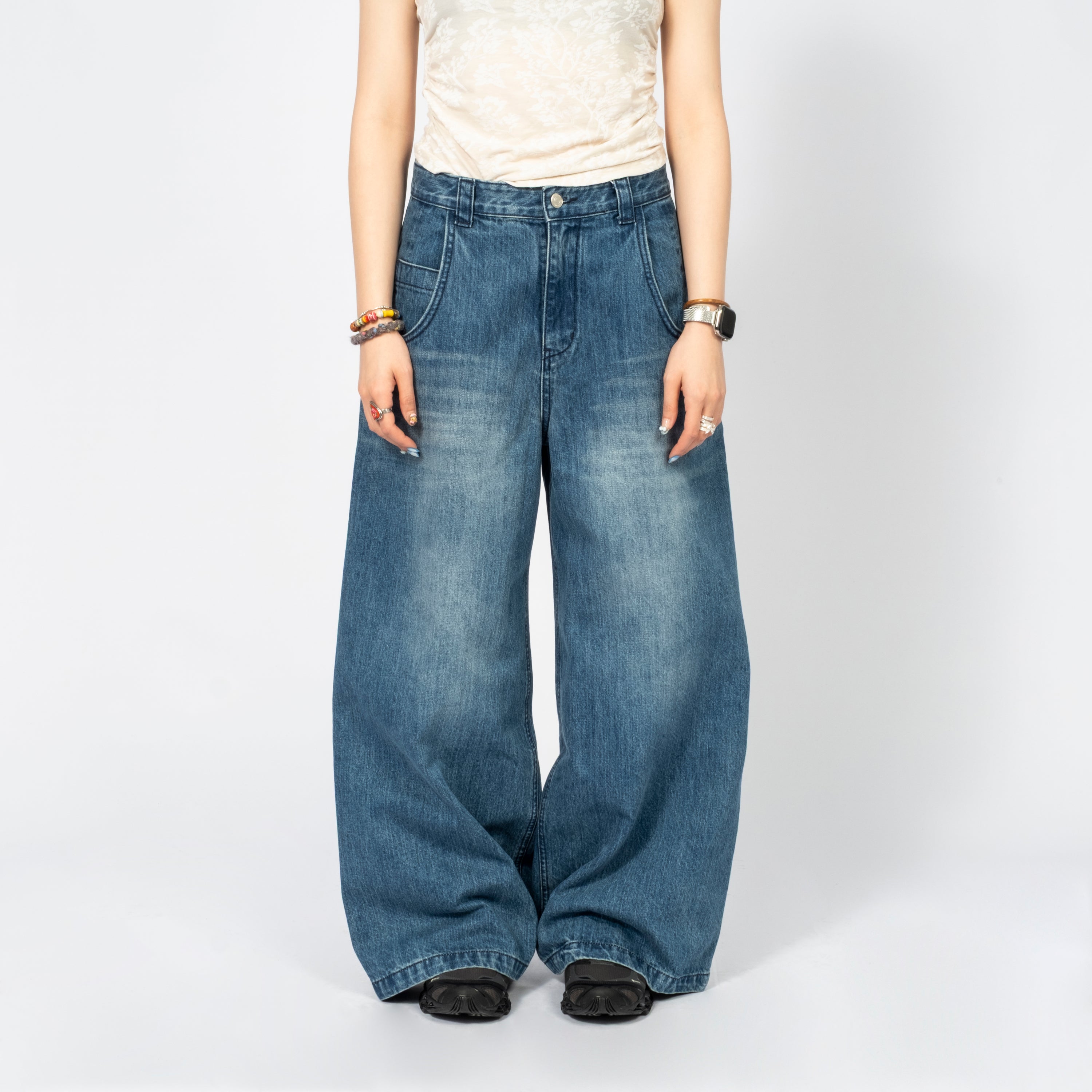 [999HUMANITY] BIG POCKET BAGGY JEANS _ MEDIUM BLUE