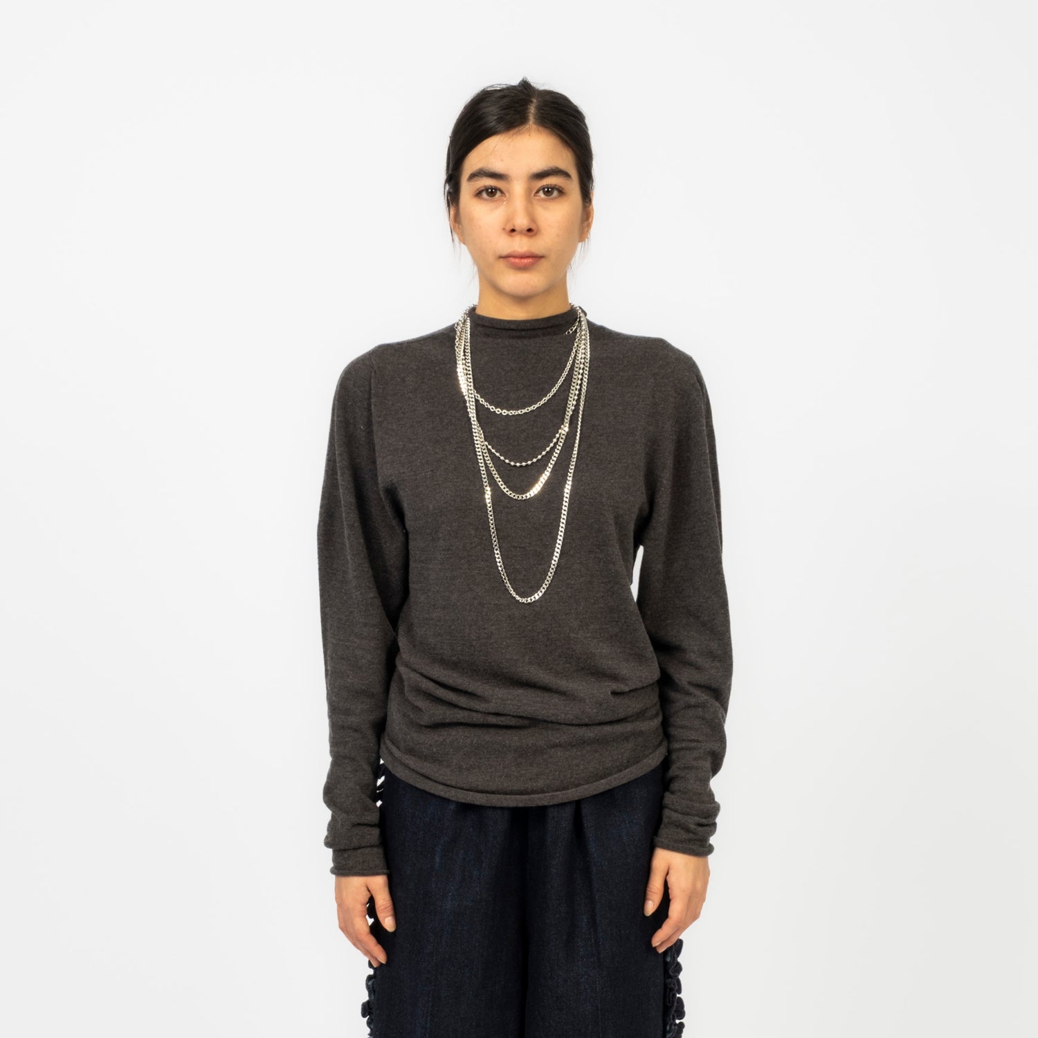 [RHODOLIRION] PUFF SLEEVE SWEATER SHEER _ H.GREY