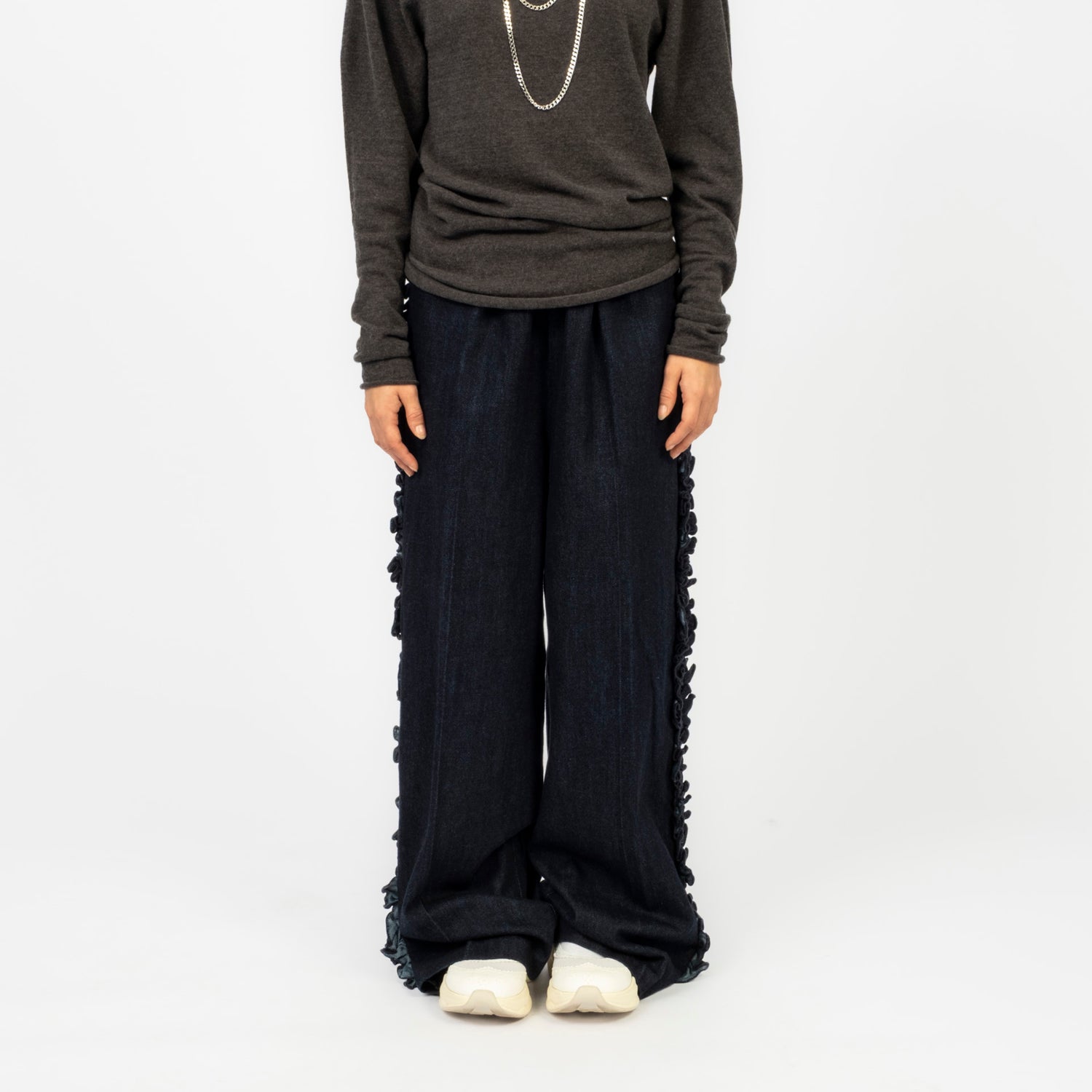 [RHODOLIRION] FRILL SIDE FLARE PANTS _ INDIGO