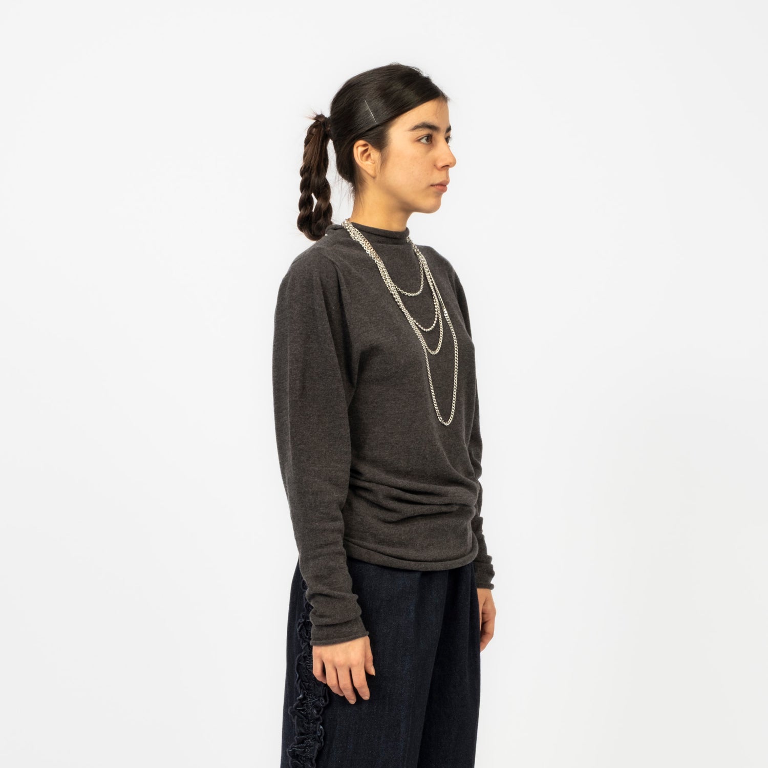 [RHODOLIRION] PUFF SLEEVE SWEATER SHEER _ H.GREY