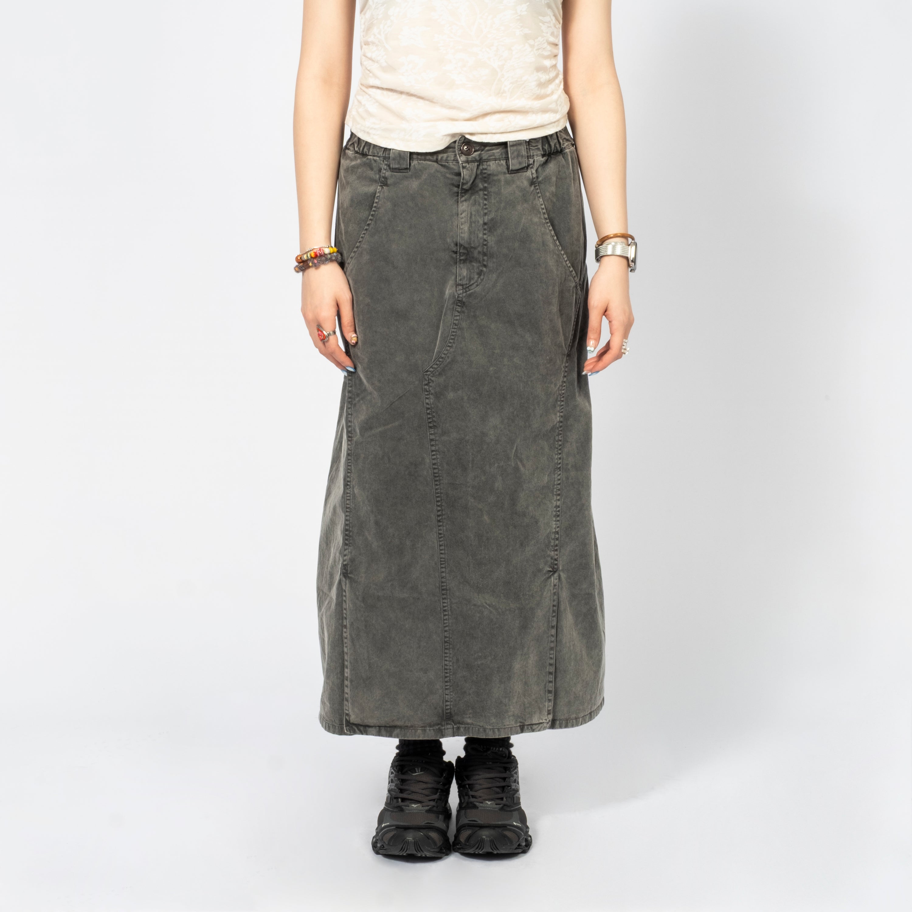 [999HUMANITY] [999HUMANITY] ADVENTURE DYED SKIRT _ FADED CHARCOAL