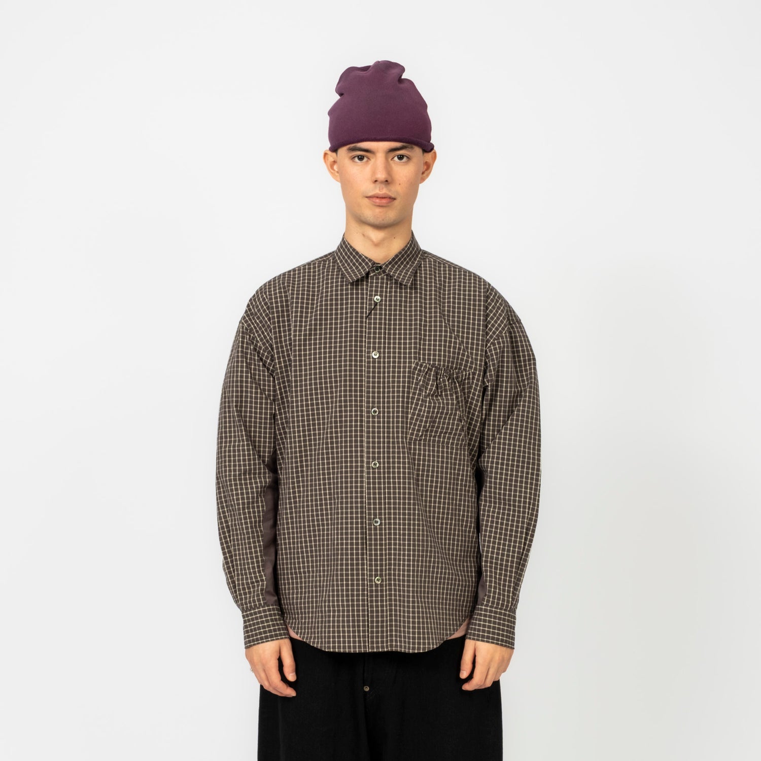 [REFOMED] RESH-027 WRIST PATCH SLOUCH SHIRT "CHECK" _ NAVY
