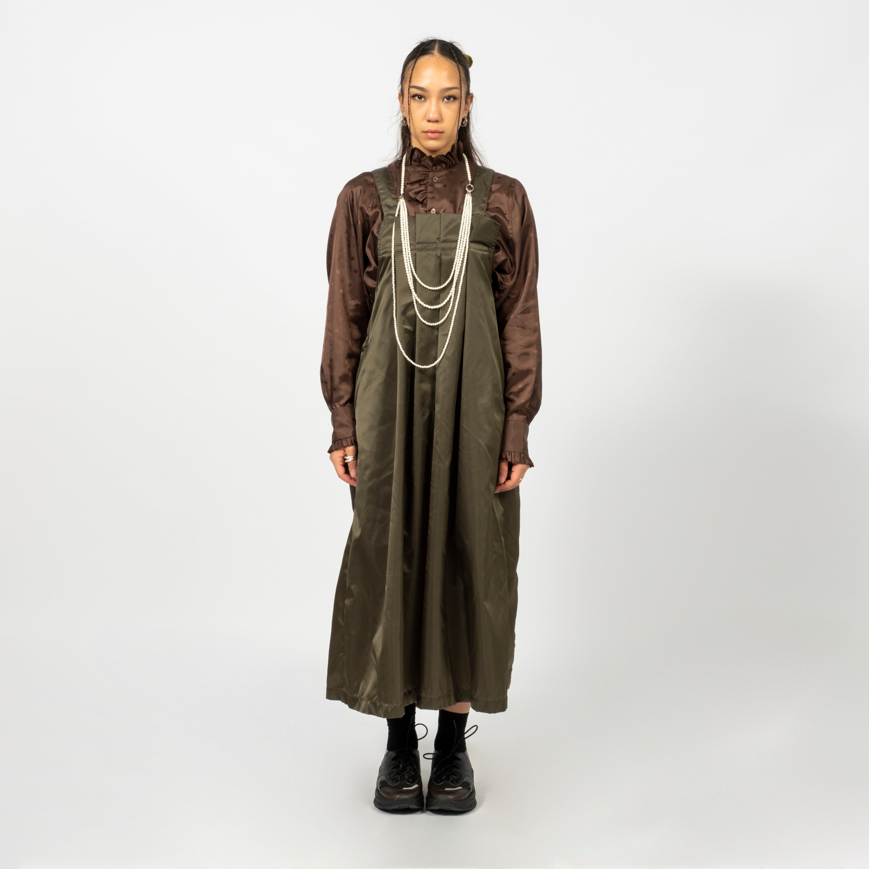 [RHODOLIRION] JUMPER DRESS _ OLIVE