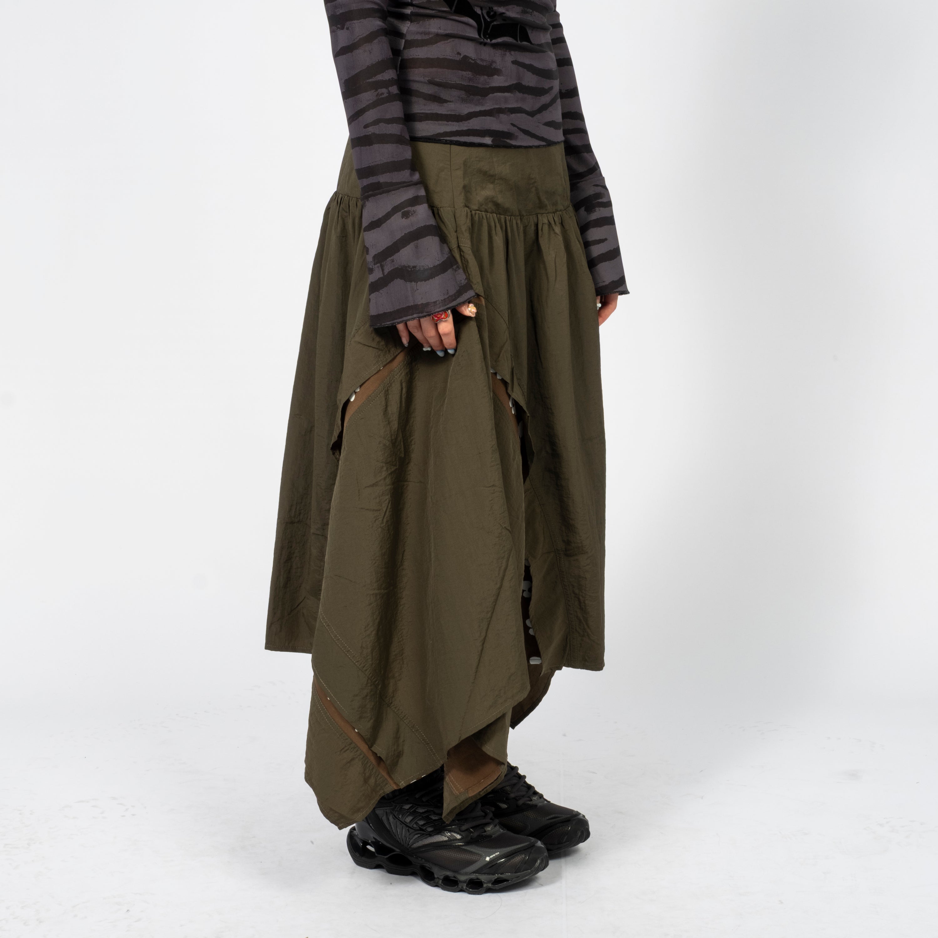 [PAM] EDGE OF TIME DROPWAIST SKIRT _ DRAB