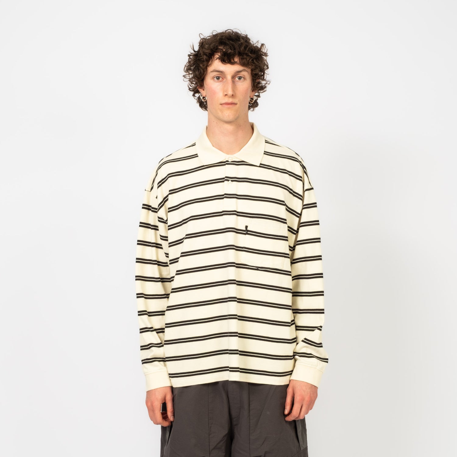 [MOIF] WIDE POLO L/S SHIRT _ ECRU STRIPE