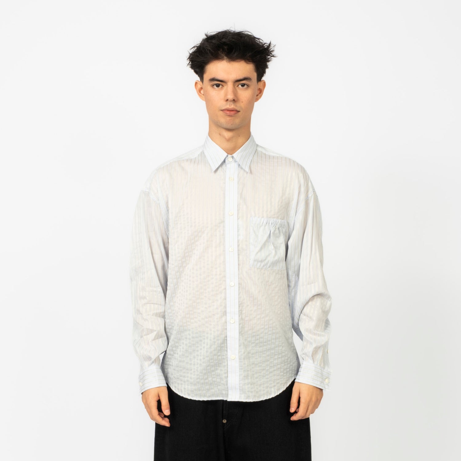 [REFOMED] RESH-030 WRIST PATCH SLOUCH SHIRT "STRIPE" _ SAX